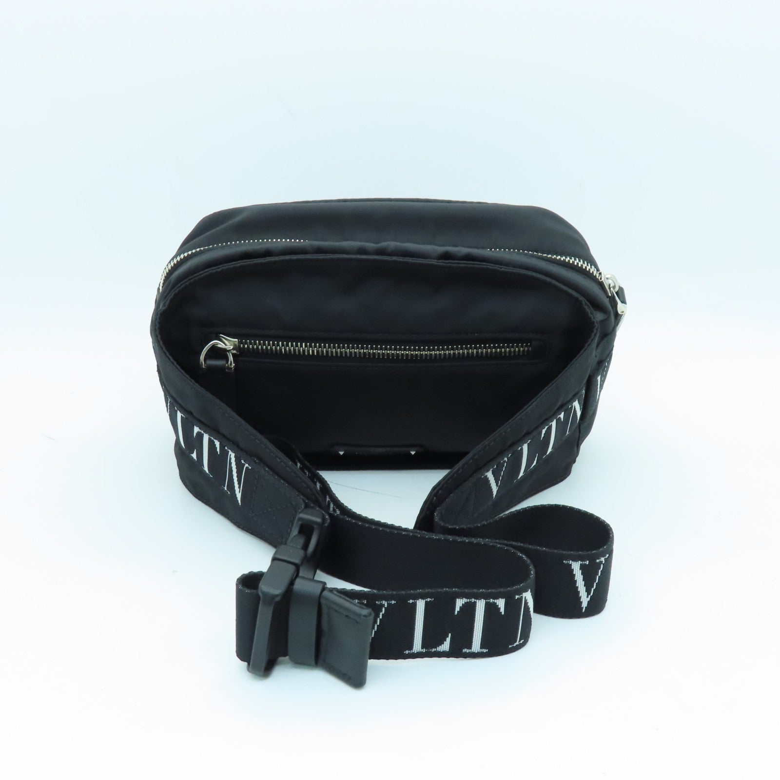 Valentino Nylon Waist Bag Silver Buckle Black