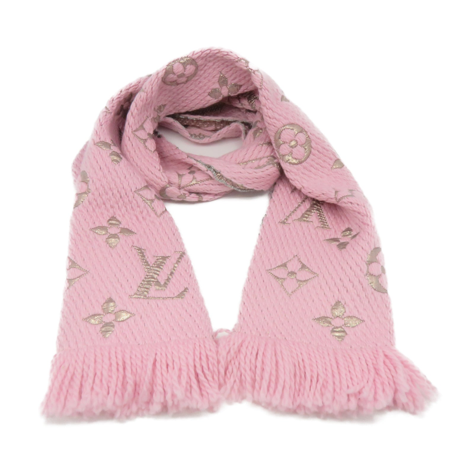LOUIS VUITTON 羊毛/絲質/聚酯質Muffler圍巾粉紅色/銀色