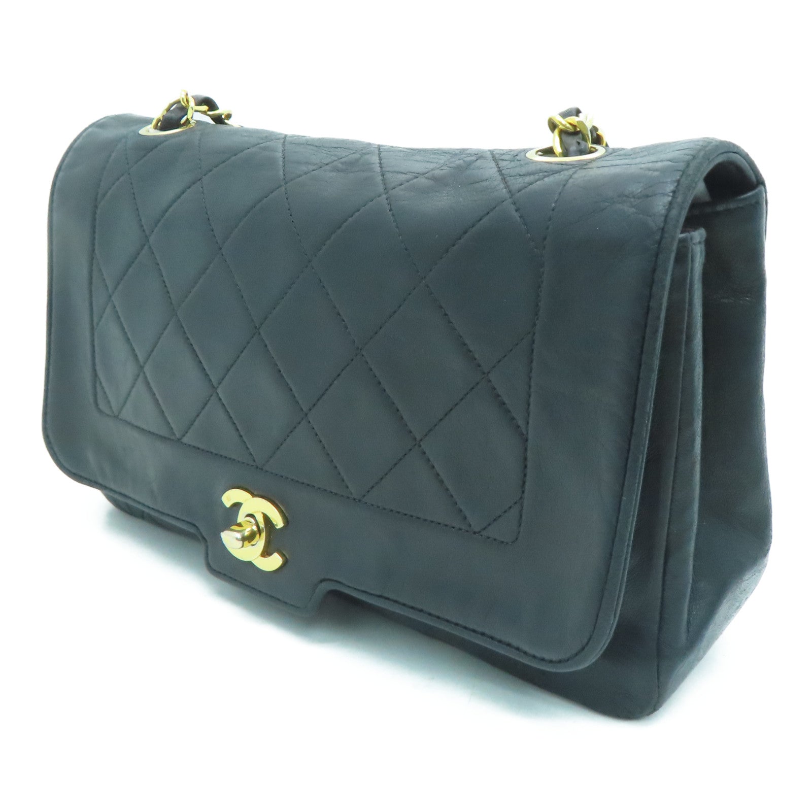 CHANEL 菱格羊皮皮革Chain Shoulder金扣肩背袋黑色