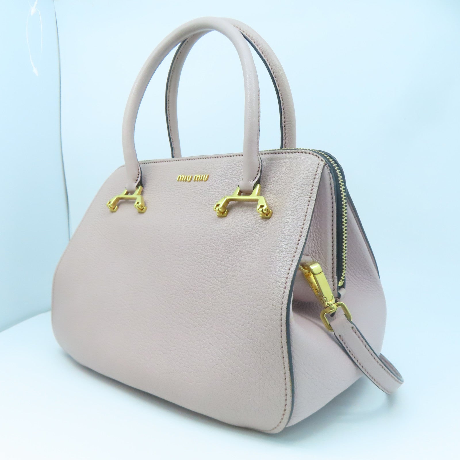 Miu Miu 牛皮皮革2 Way Shoulder金扣手挽肩背兩用袋粉紅色