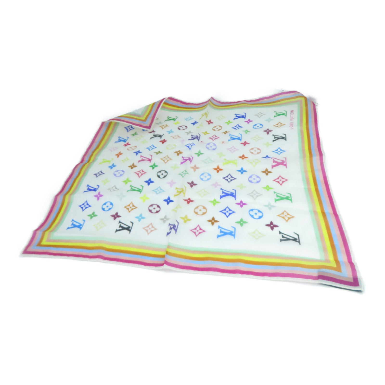 LOUIS VUITTON 絲質Scarf圍巾彩色/白色