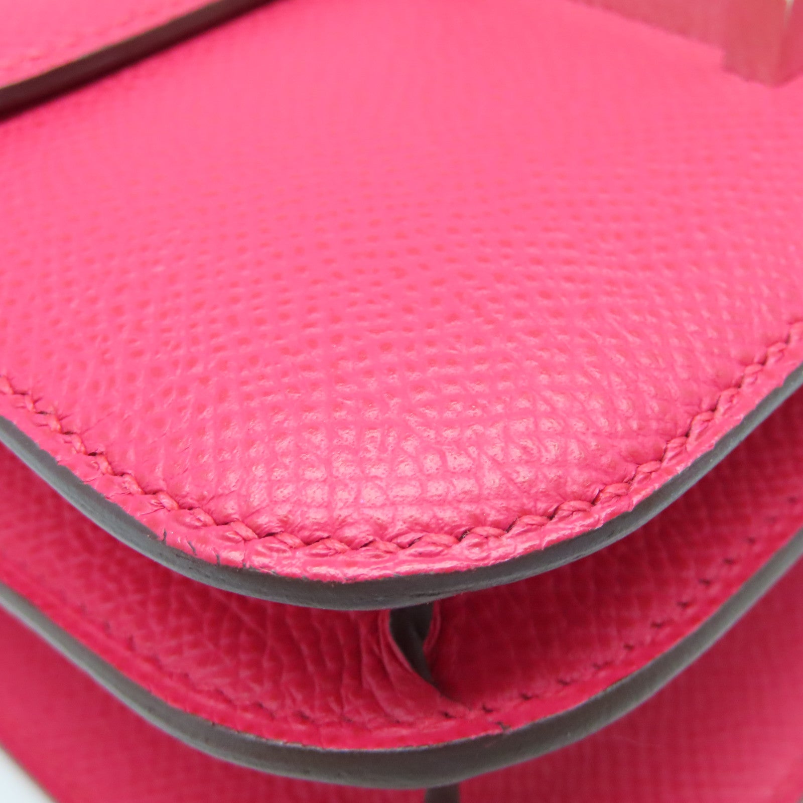 HERMES Epsom皮革Constance Mini银扣手挽肩背两用袋极致粉色
