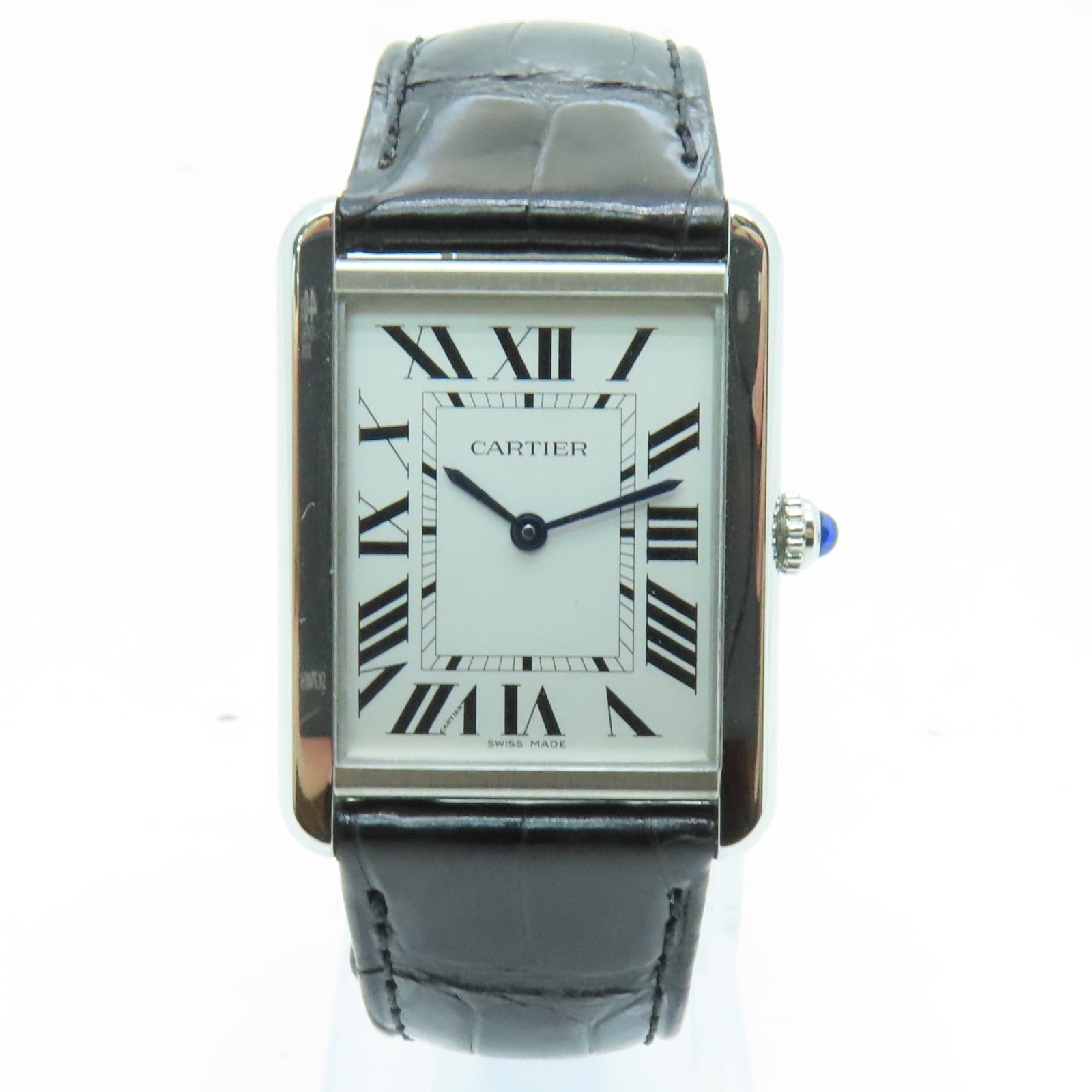CARTIER Tank Solo Quartz Watch鳄鱼皮带不锈钢石英机芯手表白色