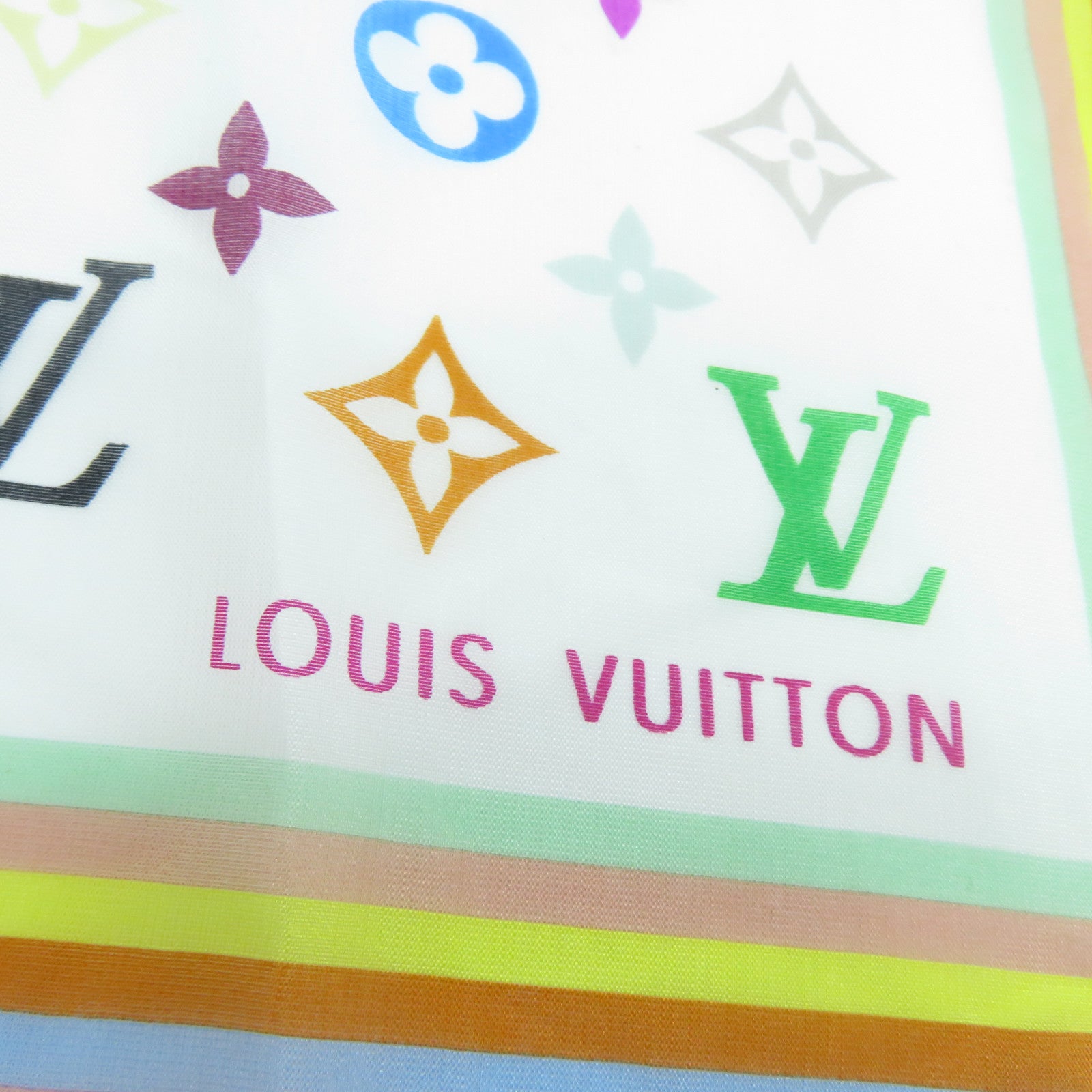 LOUIS VUITTON 絲質Scarf圍巾彩色/白色