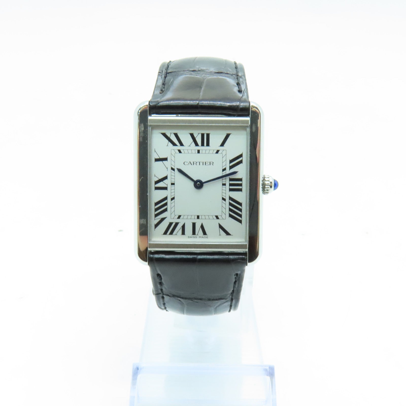 CARTIER Tank Solo Quartz Watch鳄鱼皮带不锈钢石英机芯手表白色