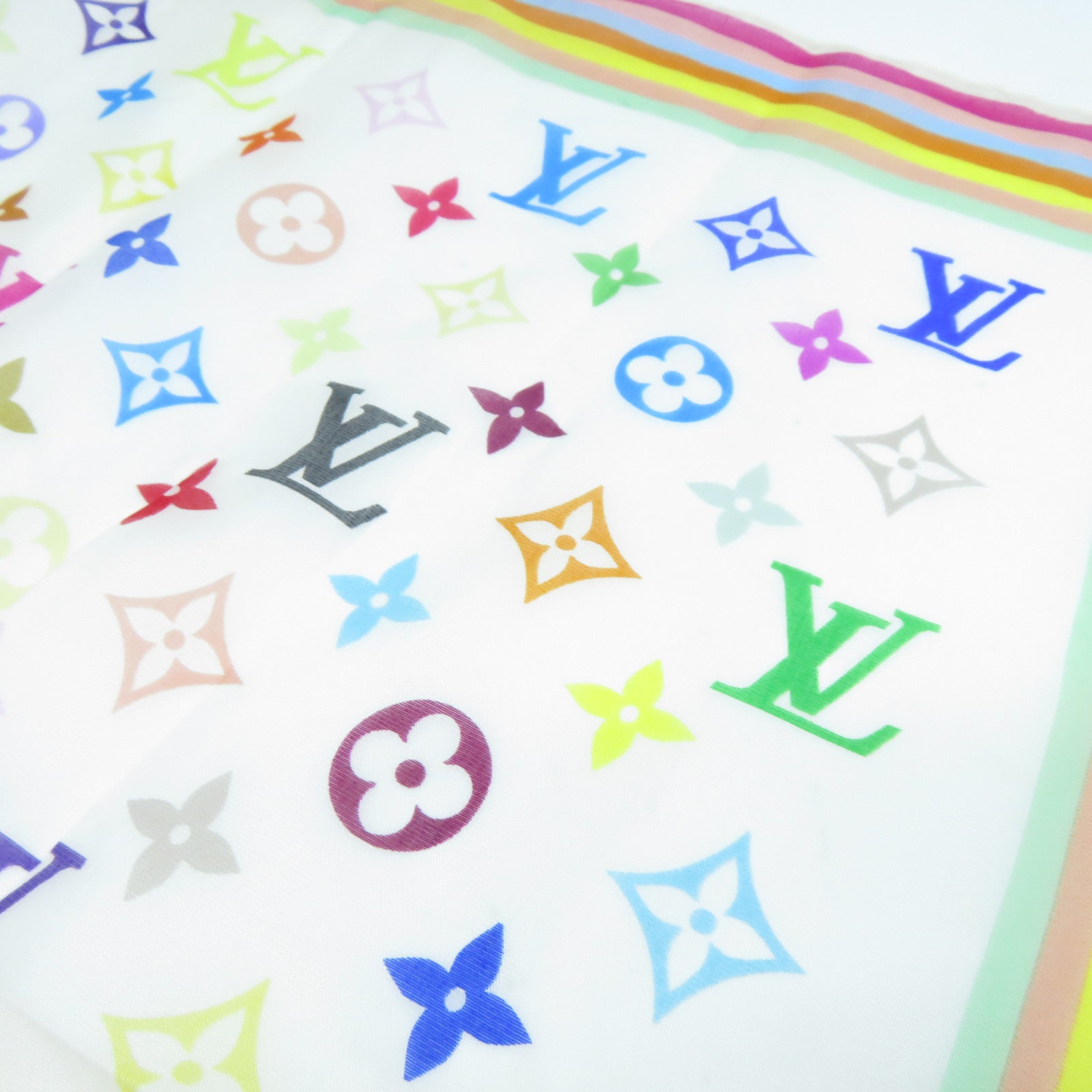 LOUIS VUITTON 絲質Scarf圍巾彩色/白色