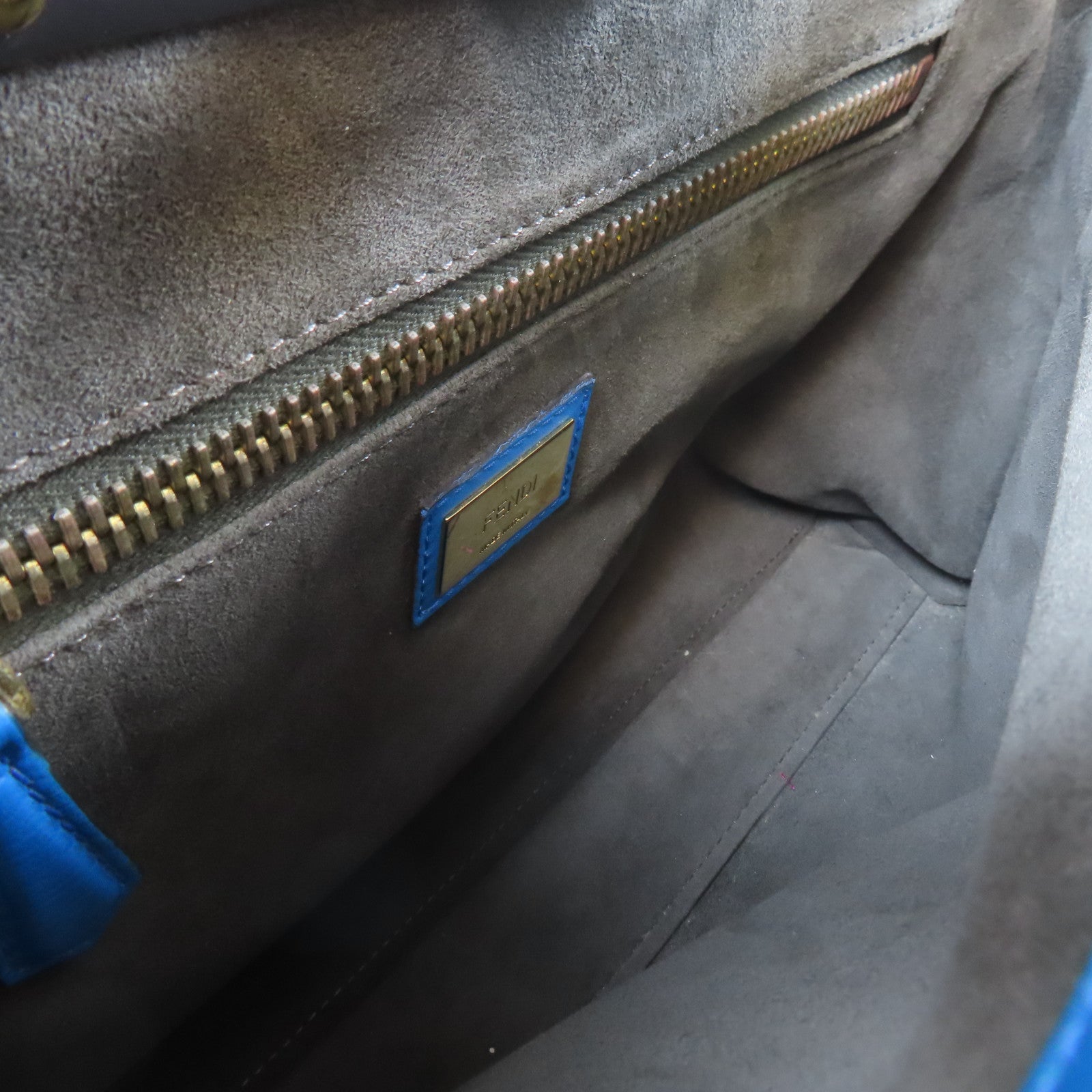 FENDI 牛皮皮革Peekaboo金扣手挽肩背兩用袋藍色