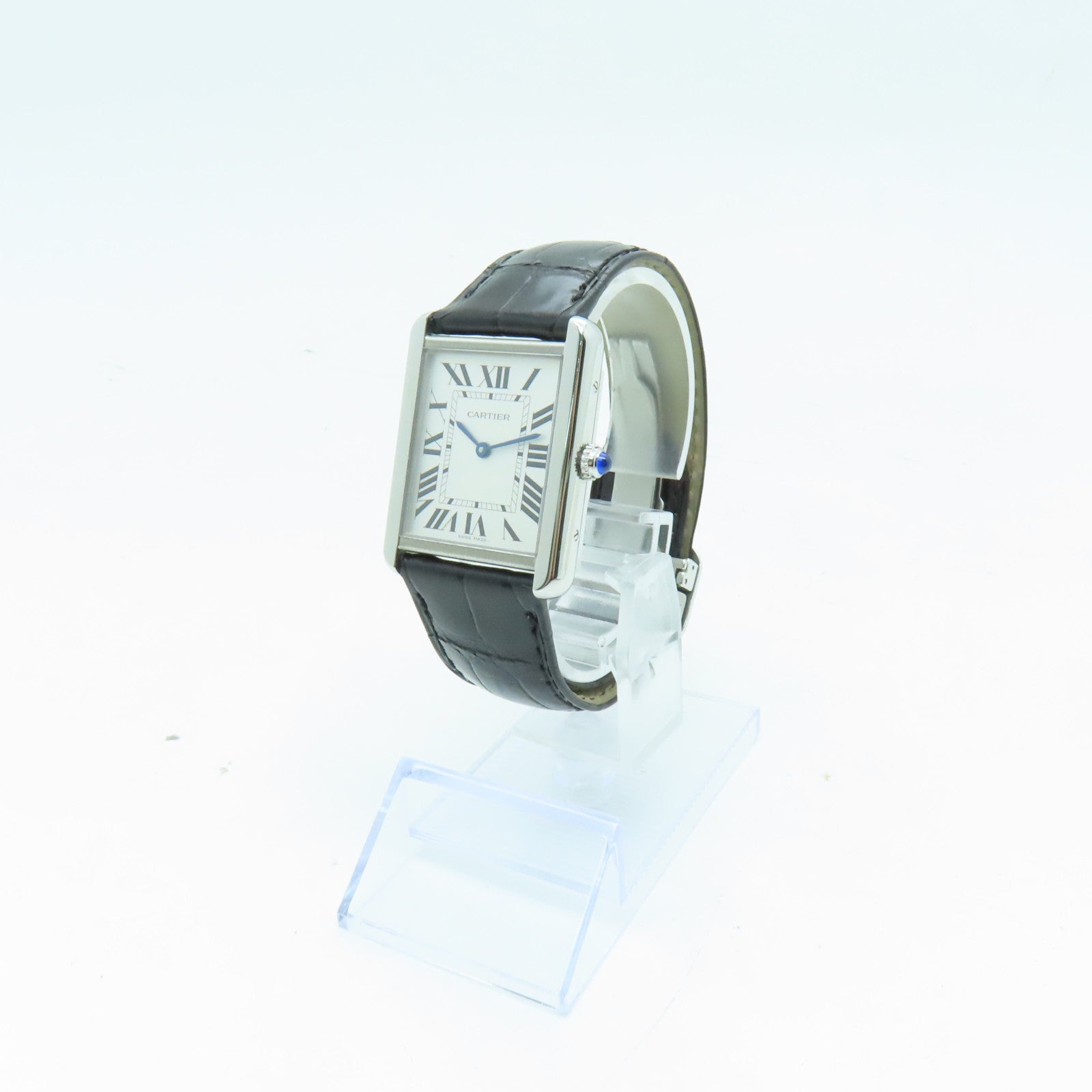 CARTIER Tank Solo Quartz Watch鳄鱼皮带不锈钢石英机芯手表白色