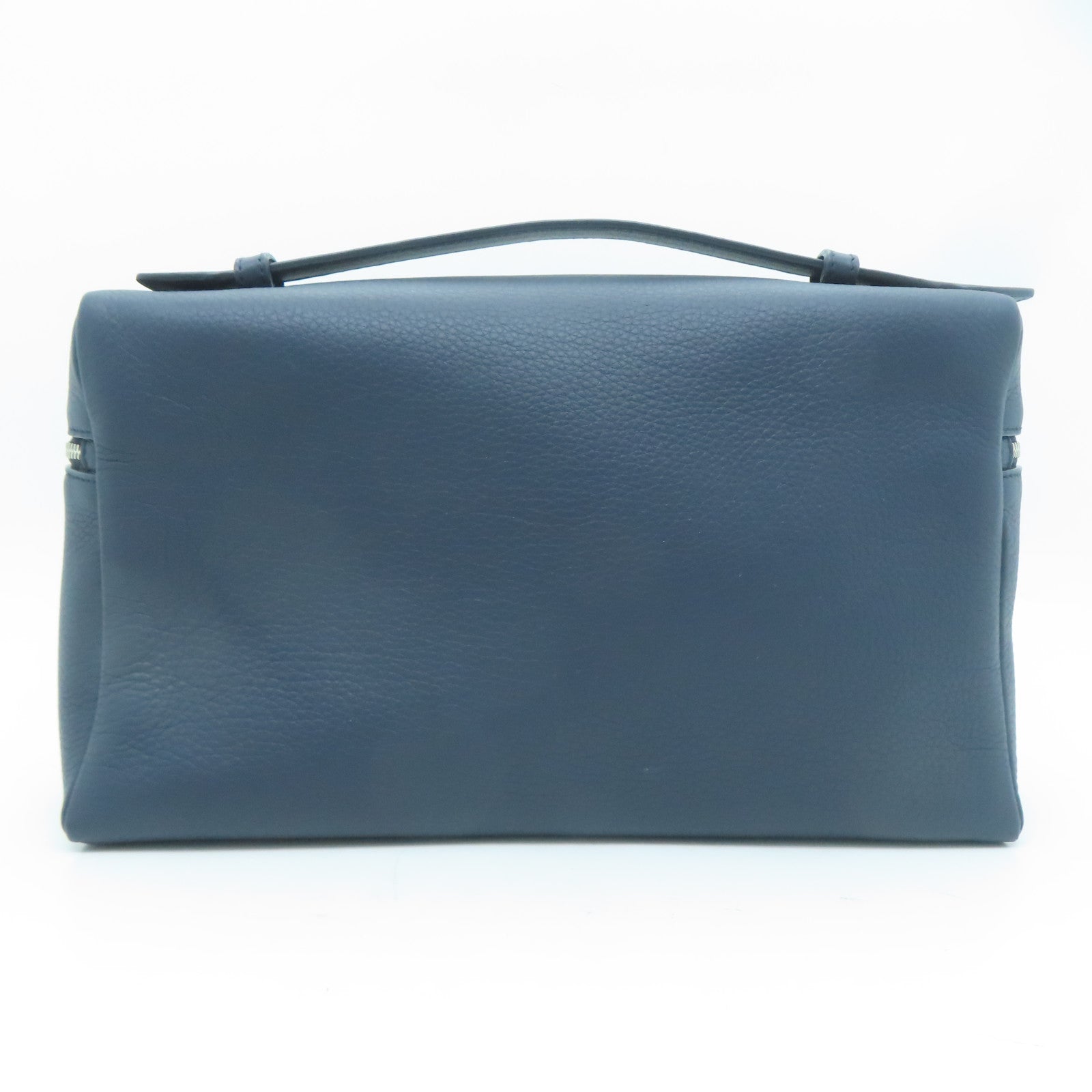 Loro Piana 牛皮皮革Extra Pocket L27銀扣手挽肩背兩用袋深藍色