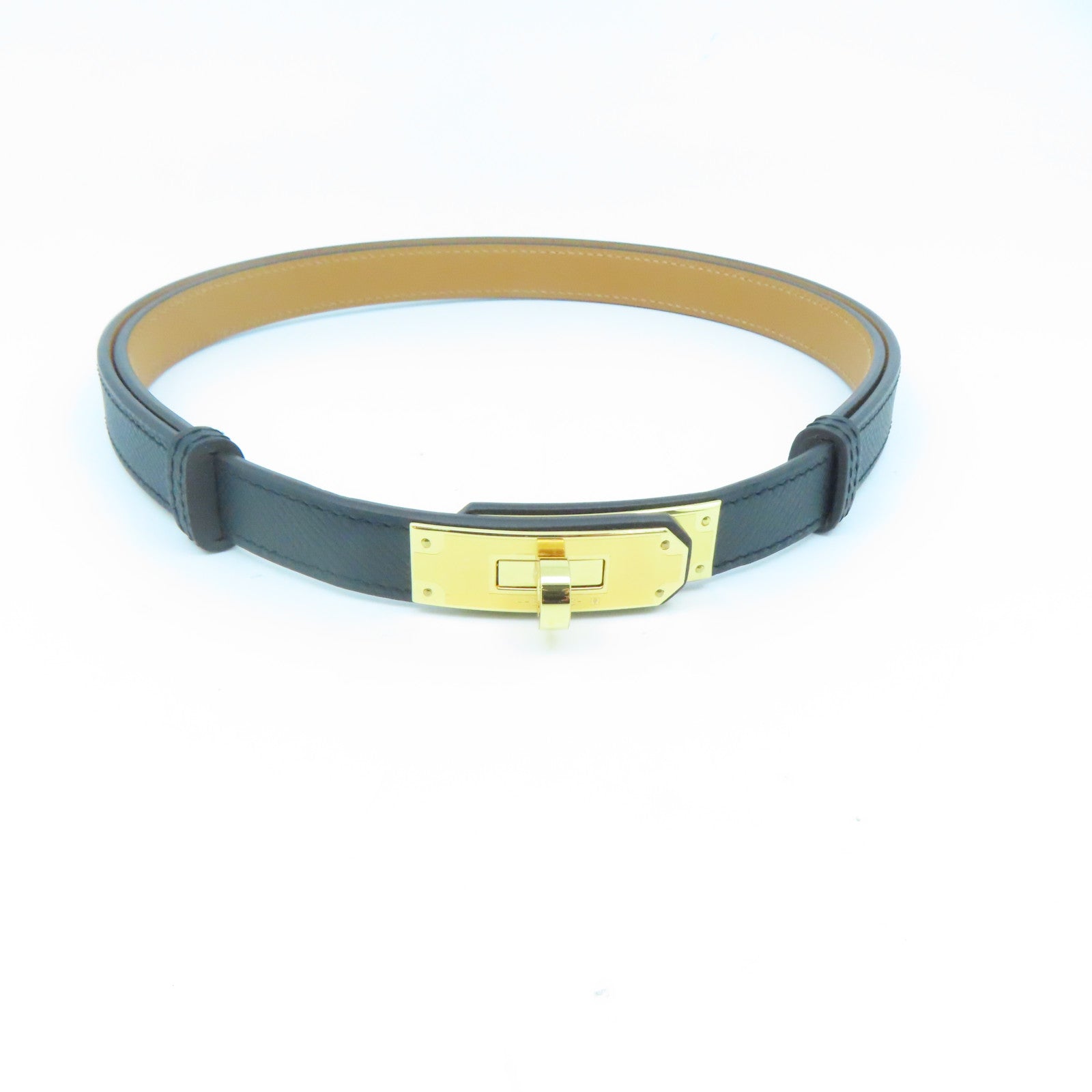 HERMES Epsom皮革Kelly Belt金扣皮帶黑色