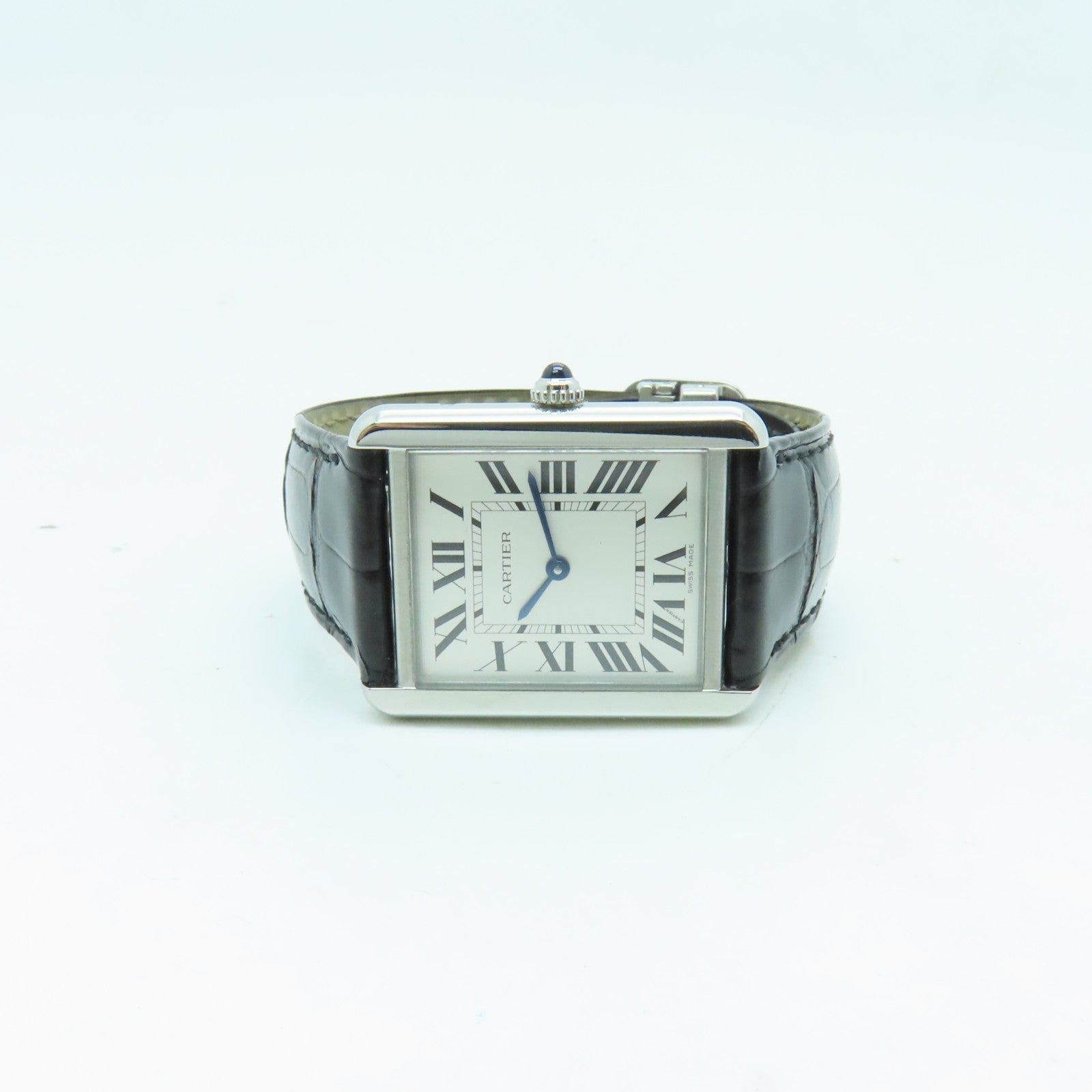 CARTIER Tank Solo Quartz Watch鳄鱼皮带不锈钢石英机芯手表白色