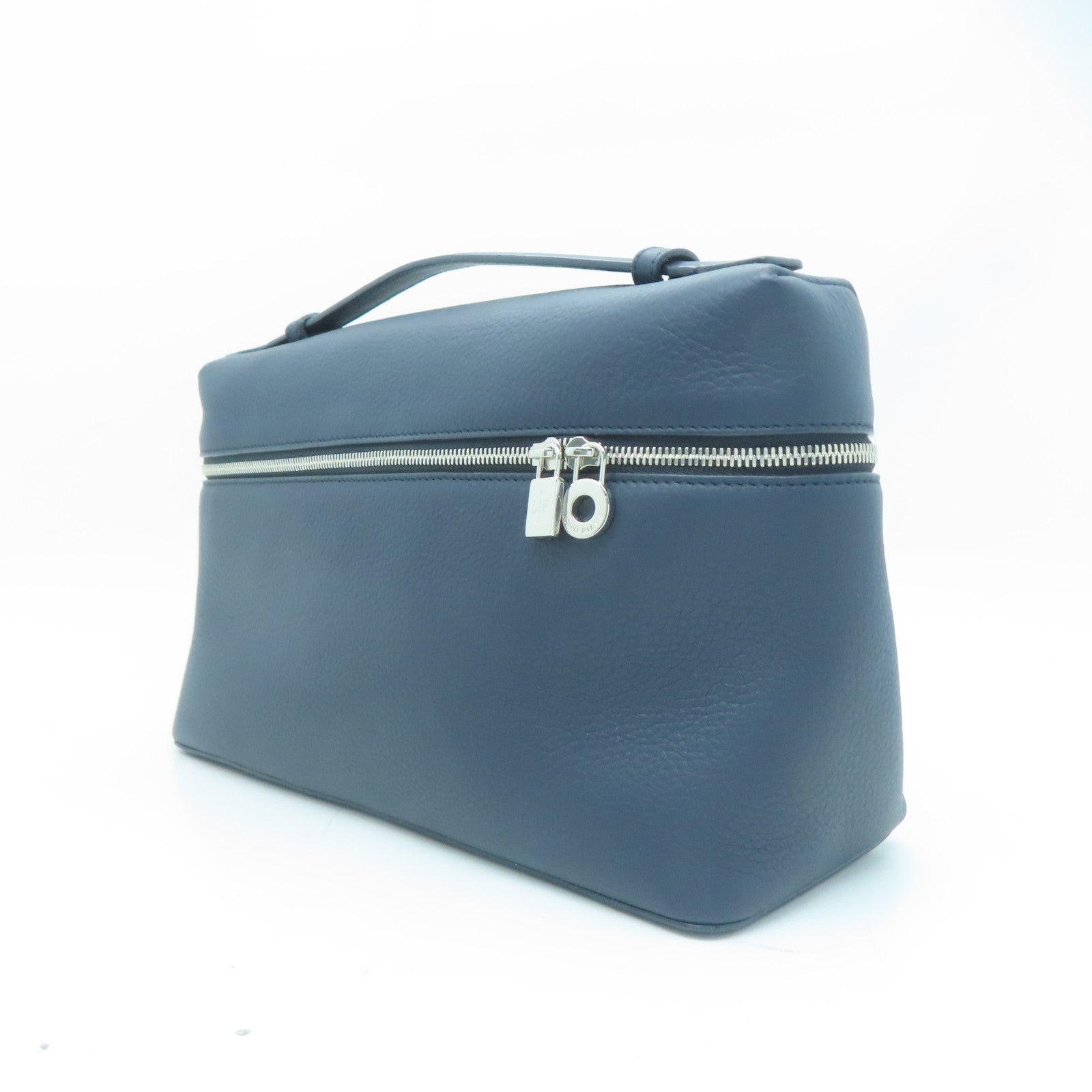 Loro Piana 牛皮皮革Extra Pocket L27銀扣手挽肩背兩用袋深藍色