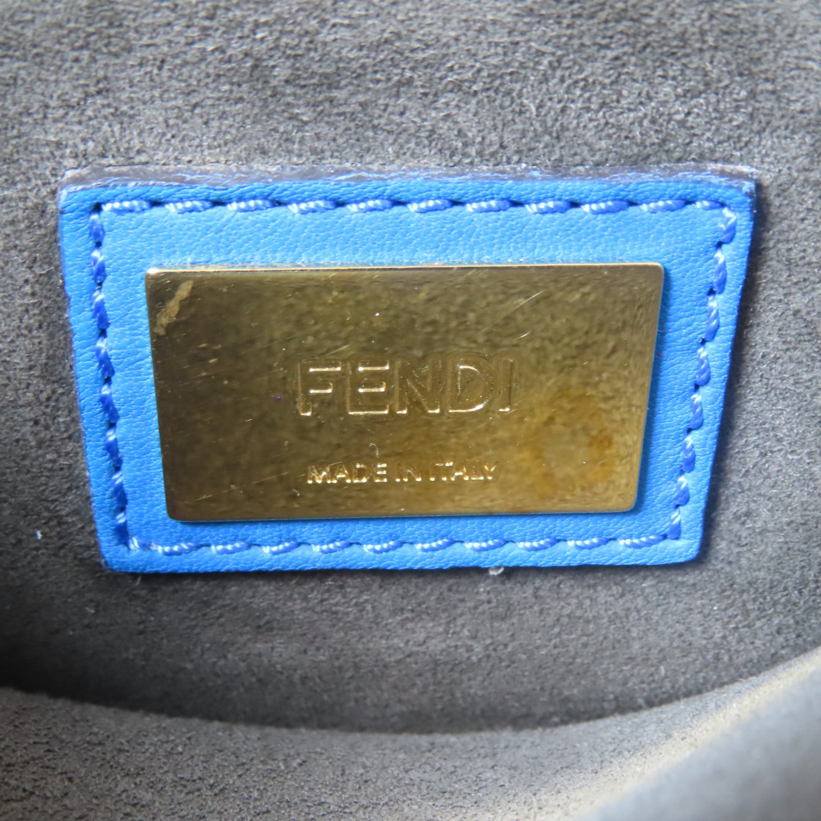 FENDI 牛皮皮革Peekaboo金扣手挽肩背兩用袋藍色