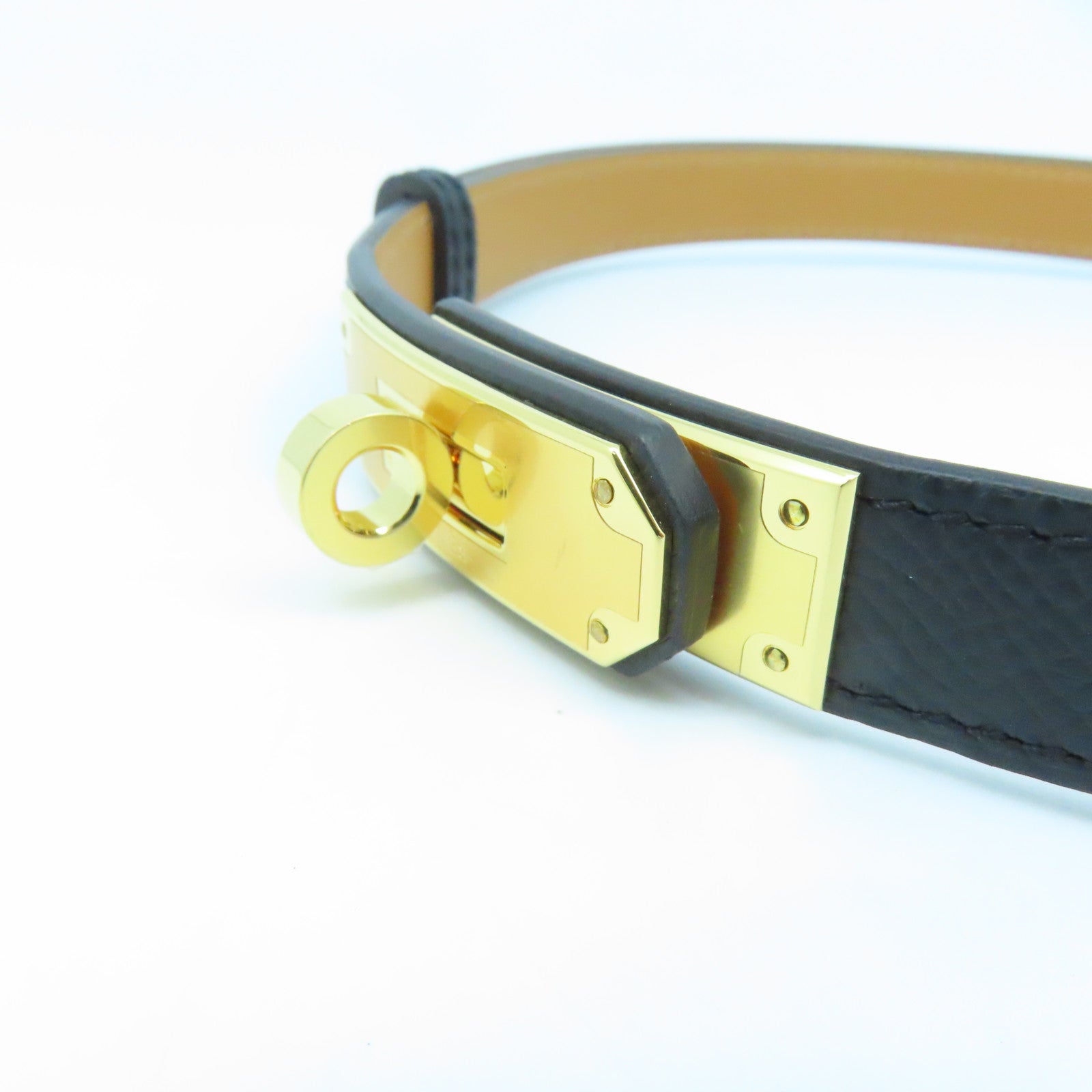 HERMES Epsom皮革Kelly Belt金扣皮帶黑色