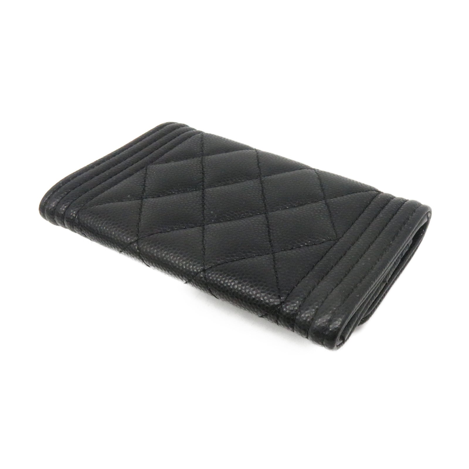 CHANEL 菱格Caviar皮革Card Case金扣卡套黑色