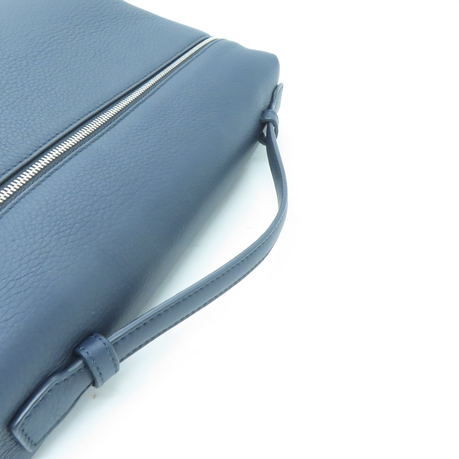 Loro Piana 牛皮皮革Extra Pocket L27銀扣手挽肩背兩用袋深藍色