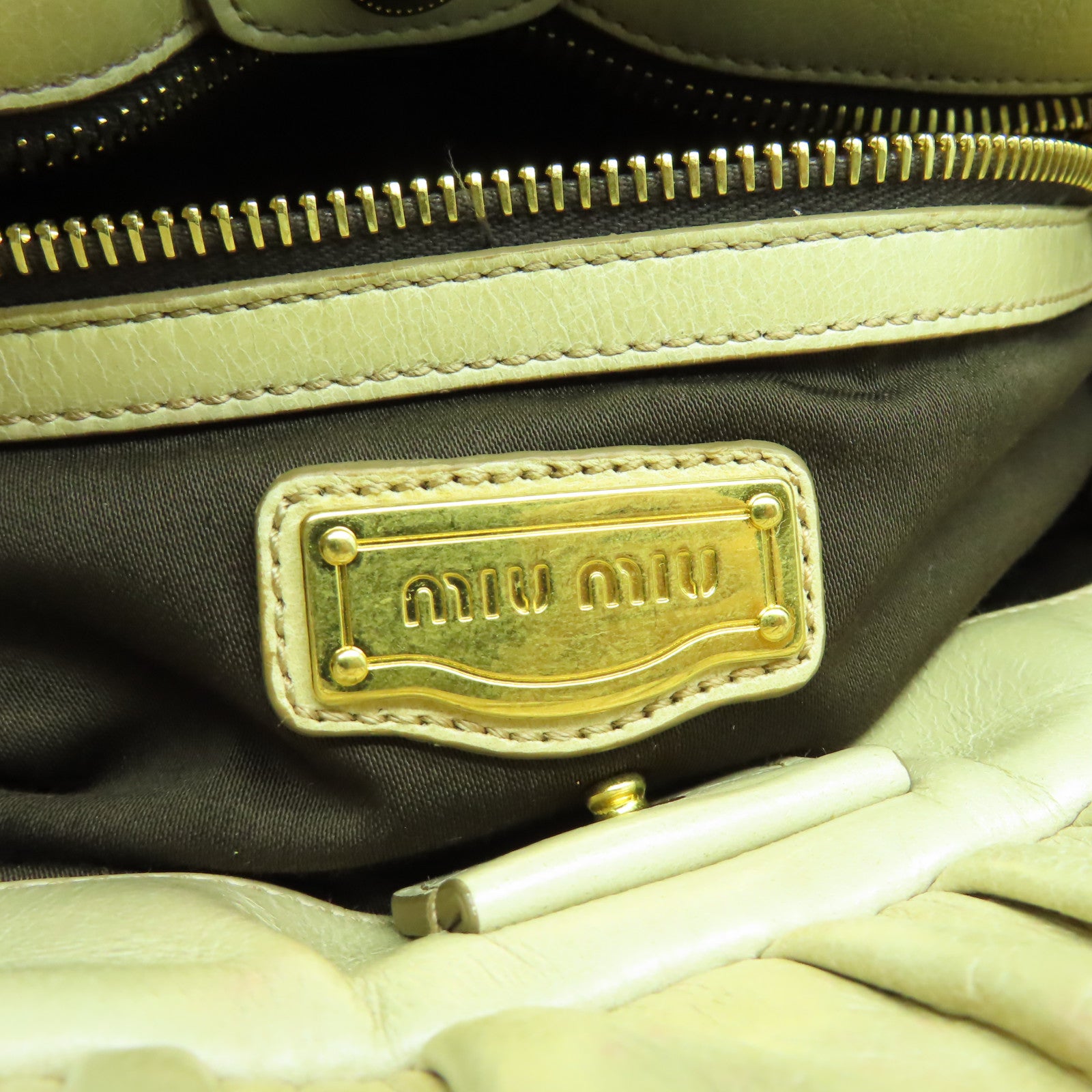 Miu Miu 羊皮皮革2 Way Shoulder Bag金扣手挽肩背兩用袋米色