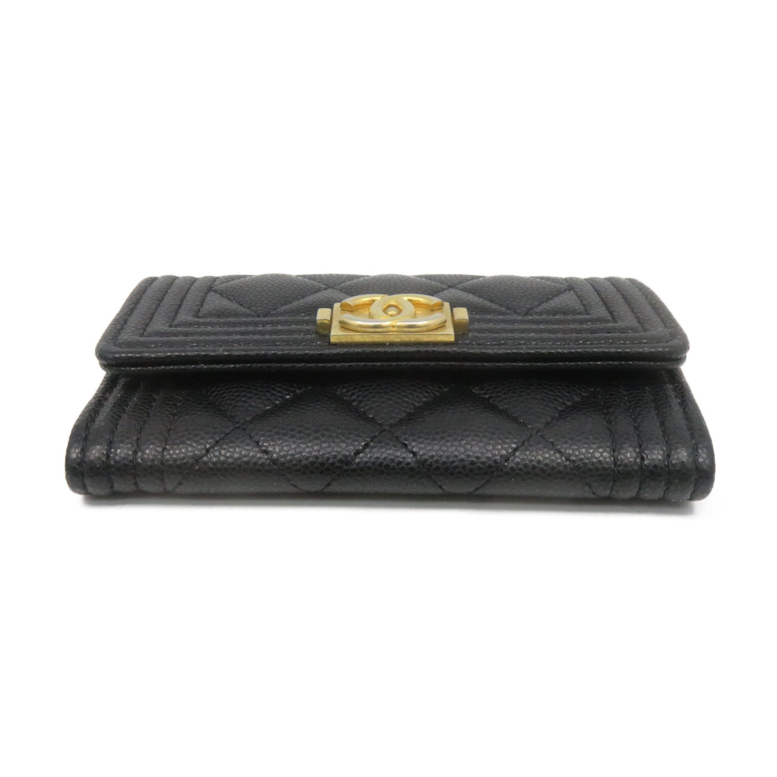 CHANEL 菱格Caviar皮革Card Case金扣卡套黑色
