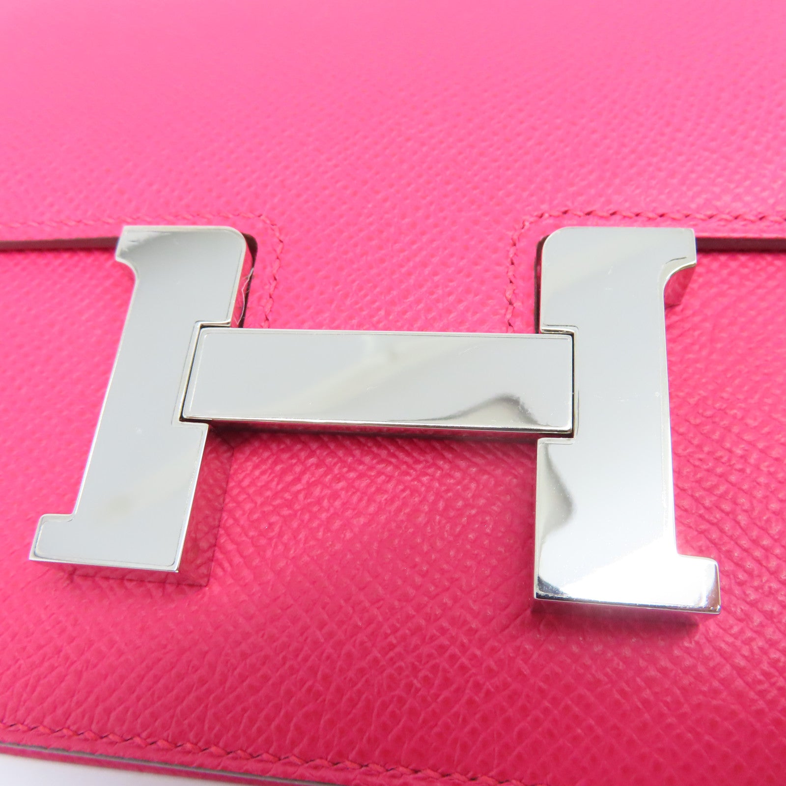 HERMES Epsom皮革Constance Mini银扣手挽肩背两用袋极致粉色