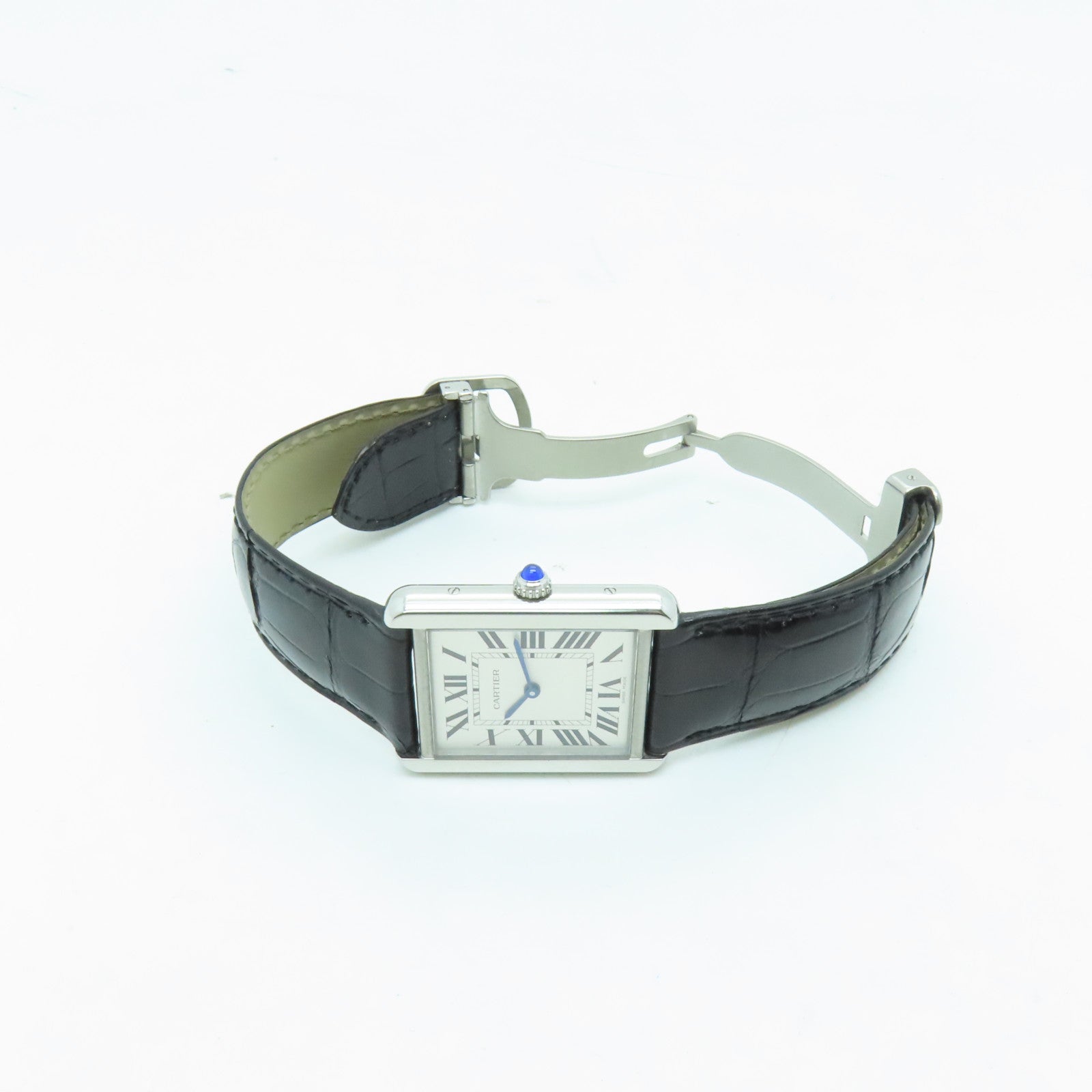 CARTIER Tank Solo Quartz Watch鳄鱼皮带不锈钢石英机芯手表白色