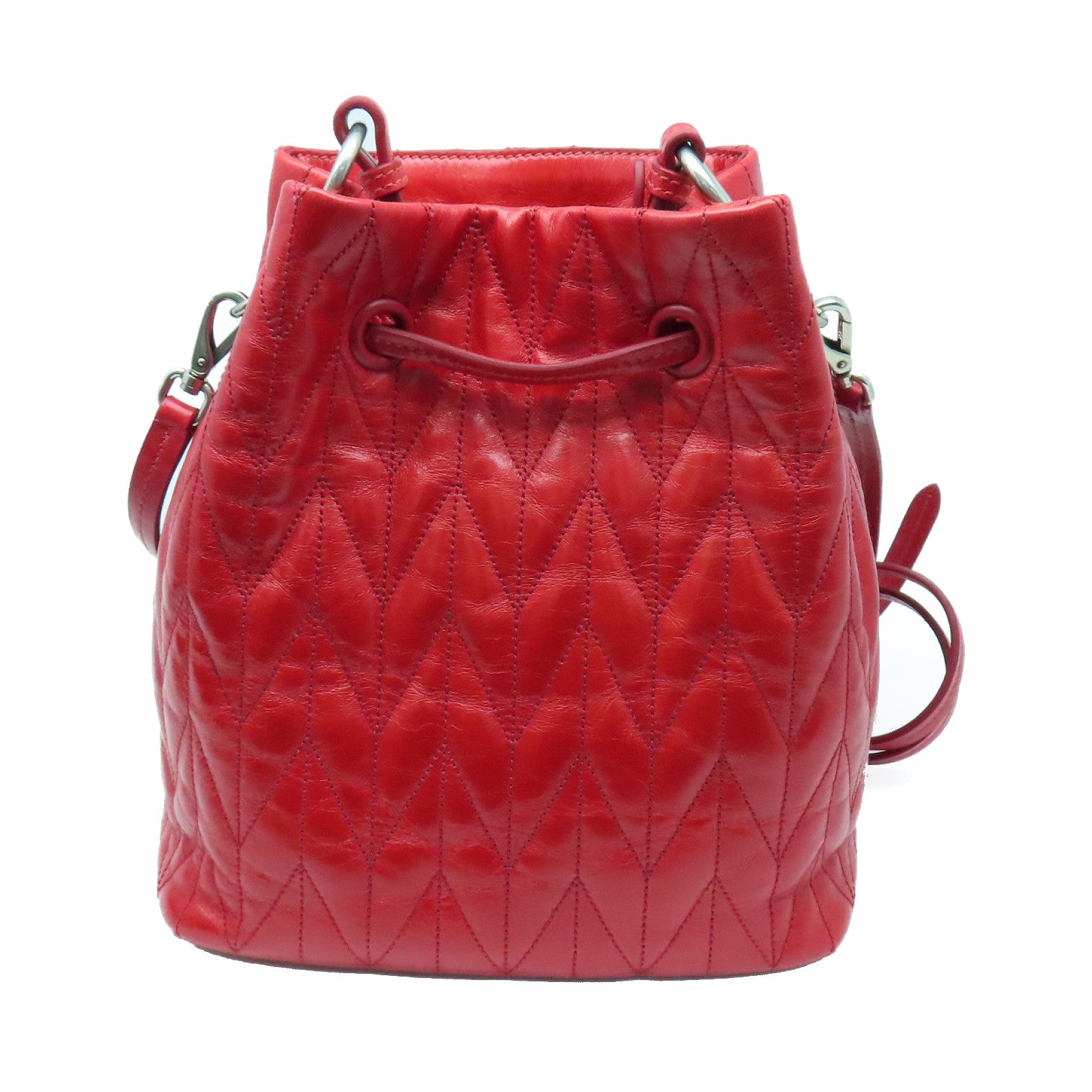 Miu Miu 牛皮皮革Bucket Bag Shoulder Bag银扣肩背袋红色