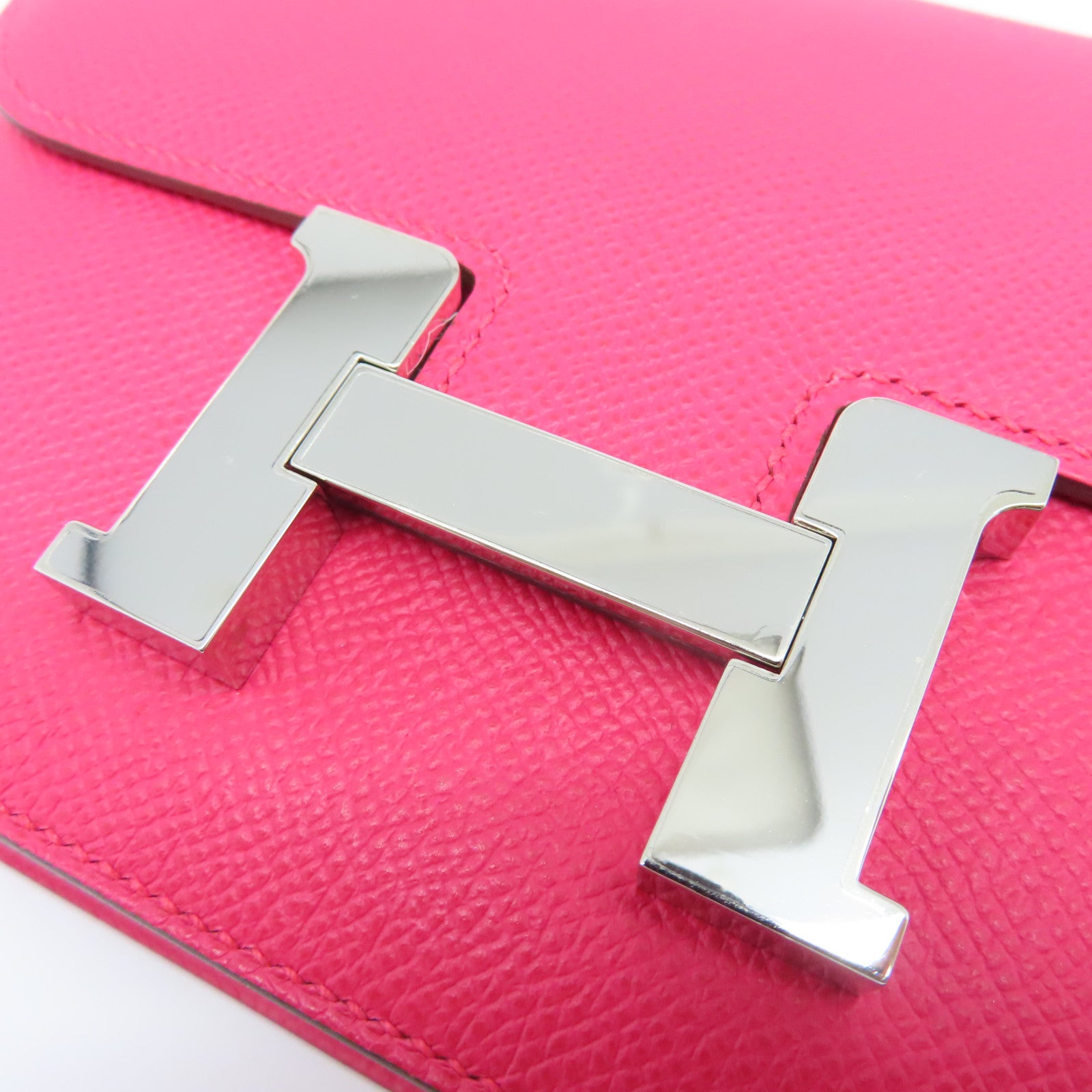 HERMES Epsom皮革Constance Mini银扣手挽肩背两用袋极致粉色