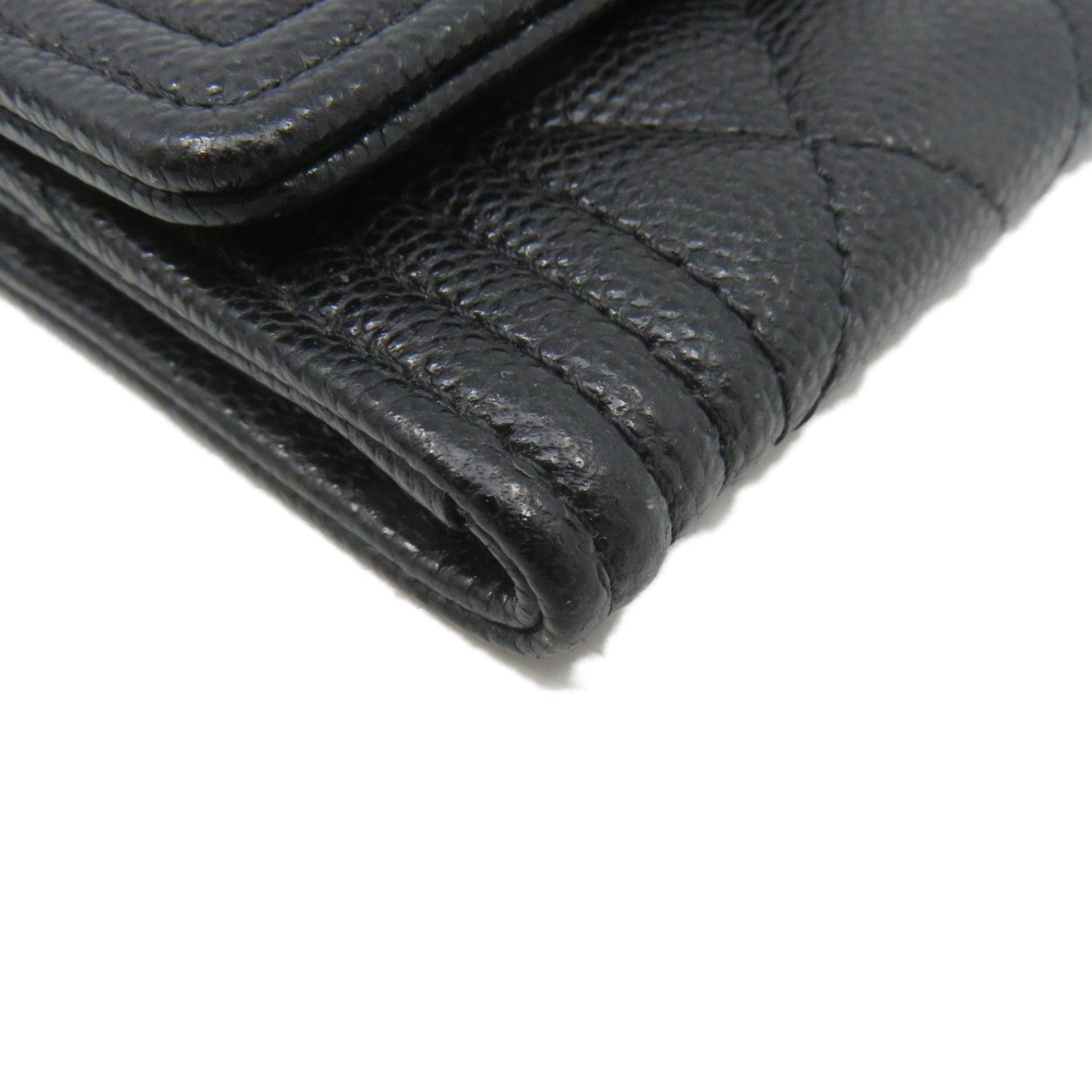 CHANEL 菱格Caviar皮革Card Case金扣卡套黑色