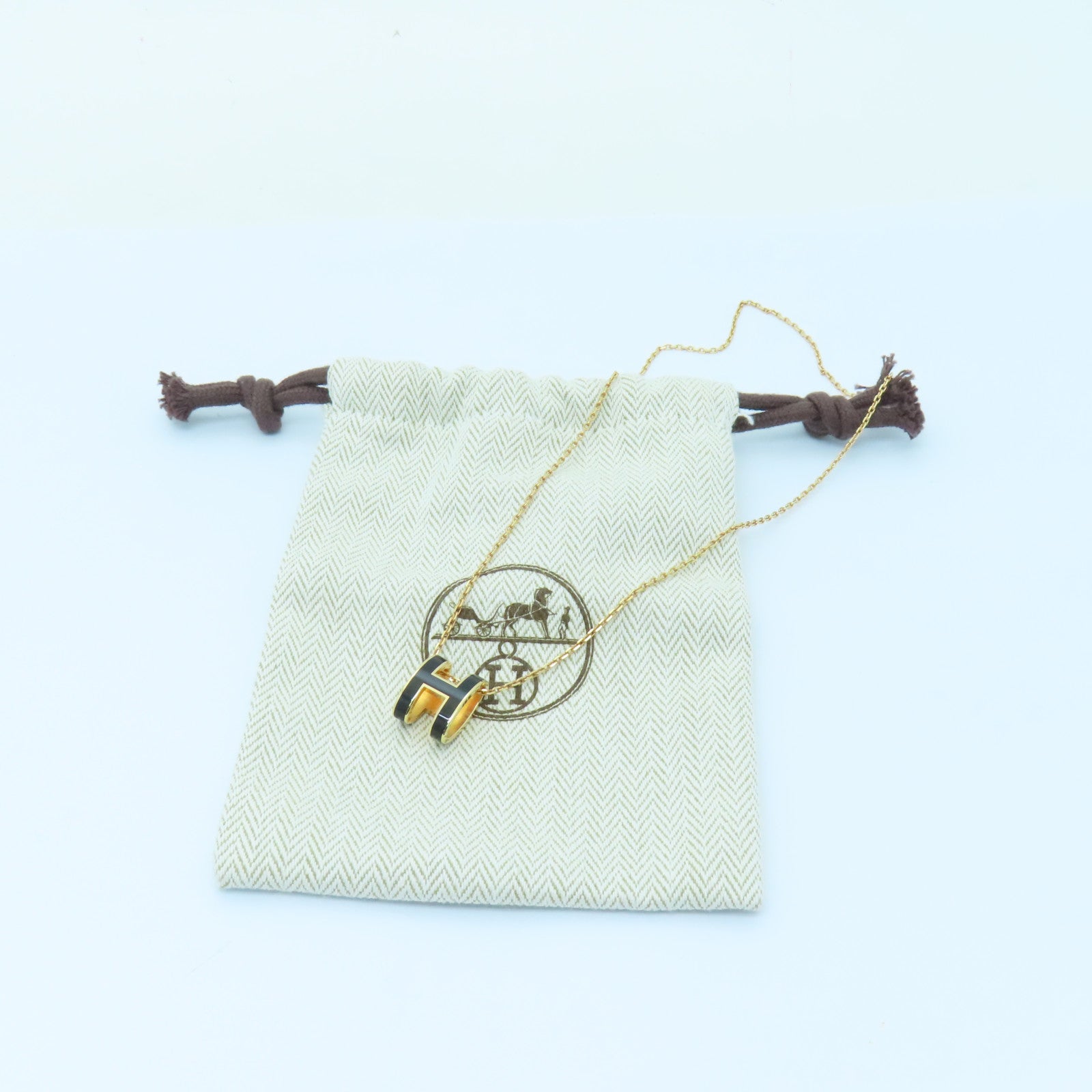 HERMES 金屬/琺瑯Pop H Necklace項鍊黑色/金色