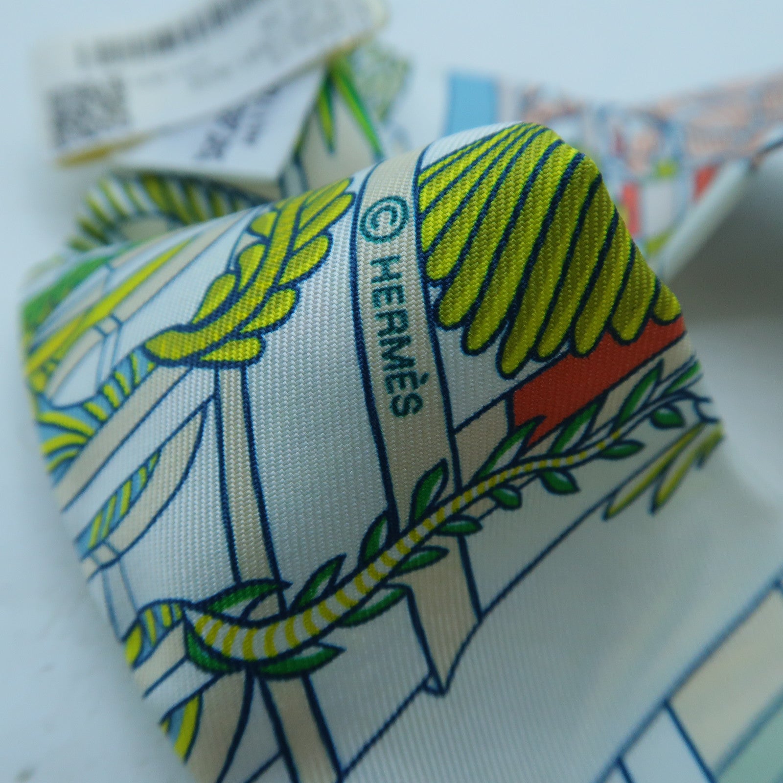HERMES 絲質Twilly絲巾白色/黃色/綠色/粉紅色