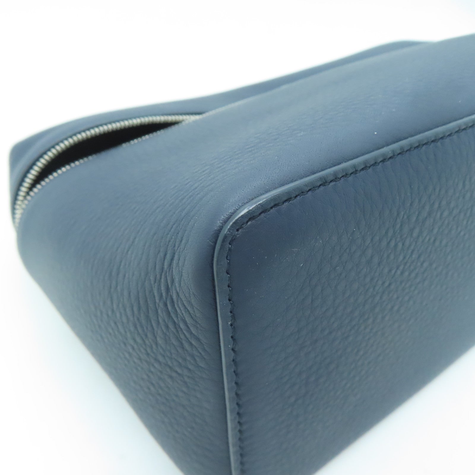Loro Piana 牛皮皮革Extra Pocket L27銀扣手挽肩背兩用袋深藍色