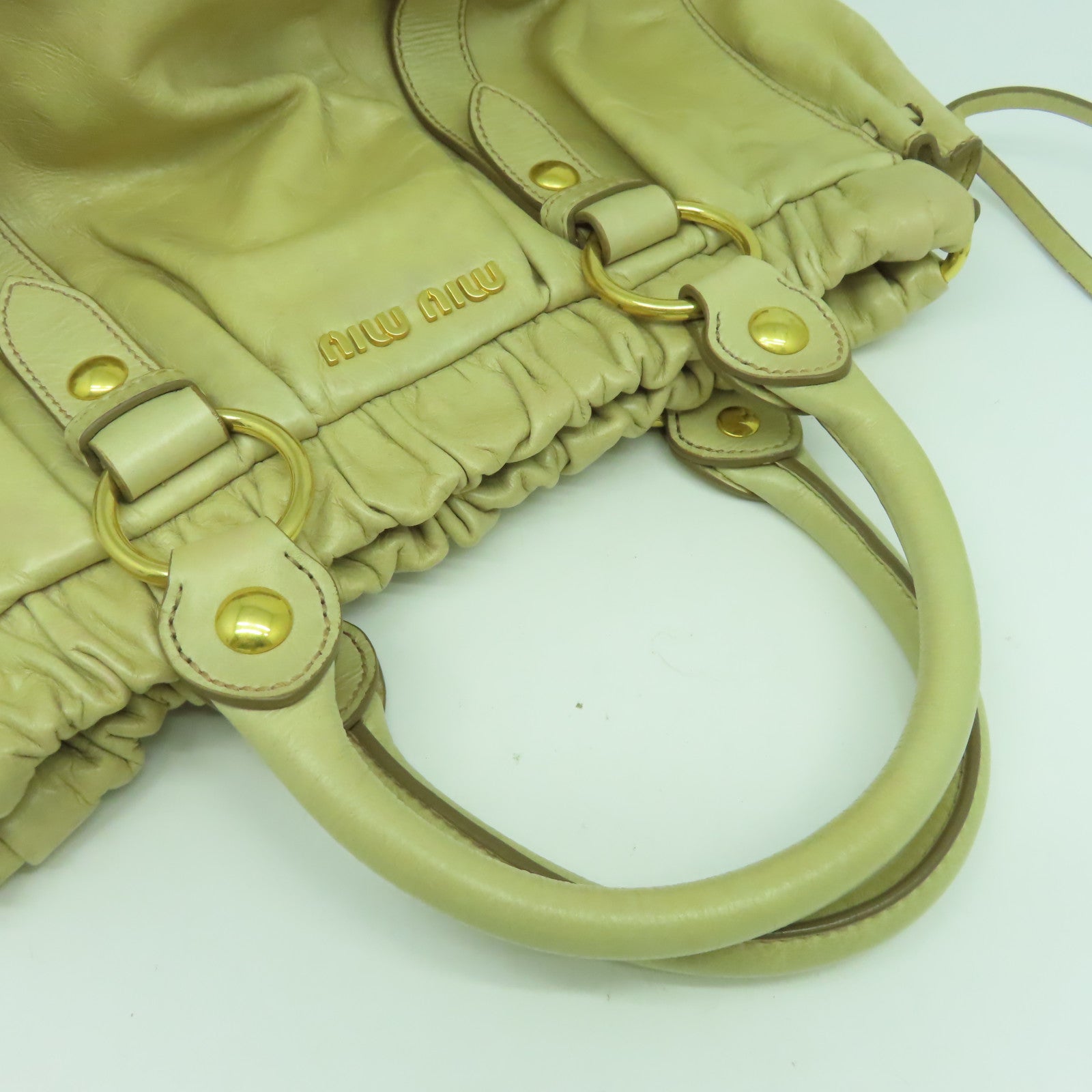 Miu Miu 羊皮皮革2 Way Shoulder Bag金扣手挽肩背兩用袋米色