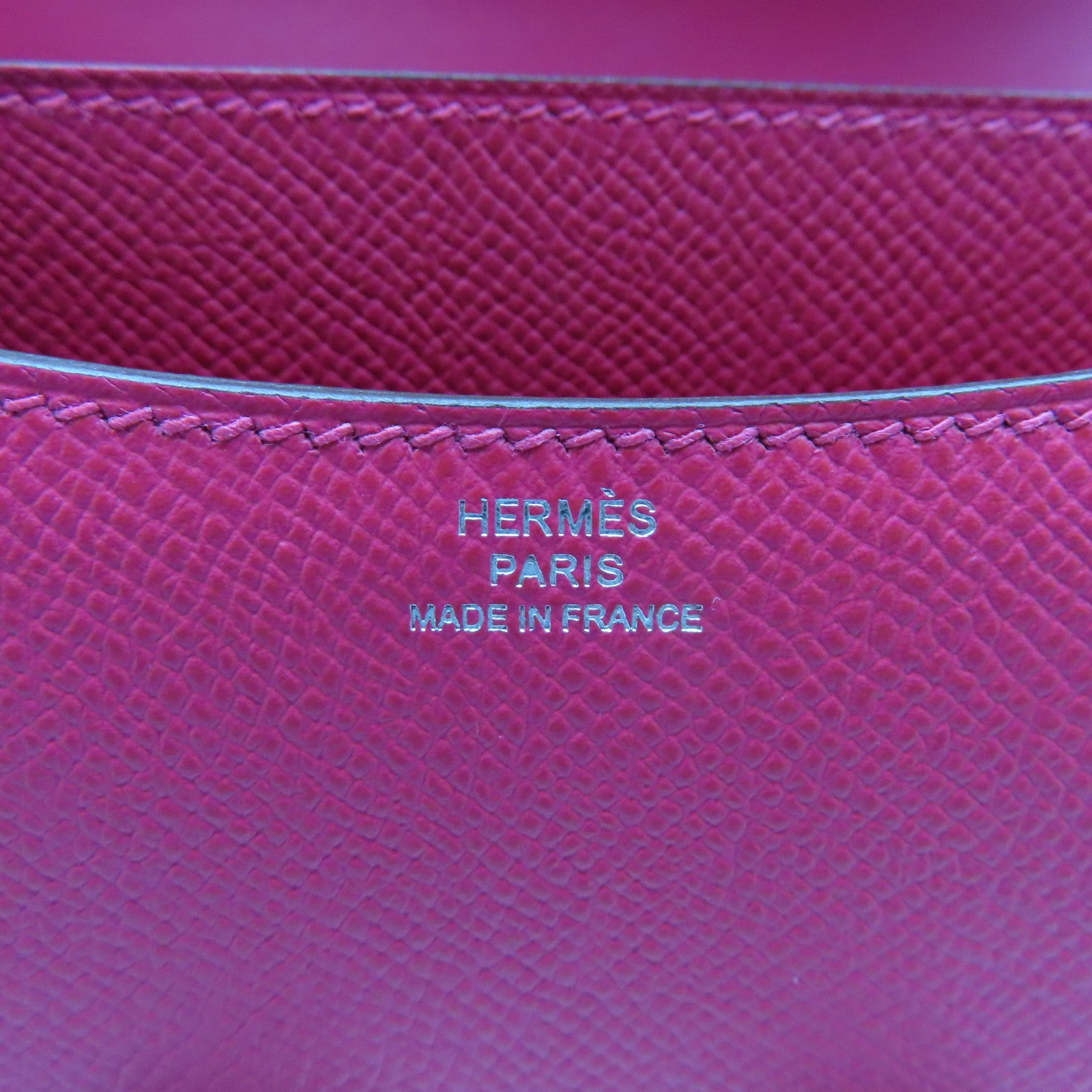 HERMES Epsom皮革Constance Mini银扣手挽肩背两用袋极致粉色