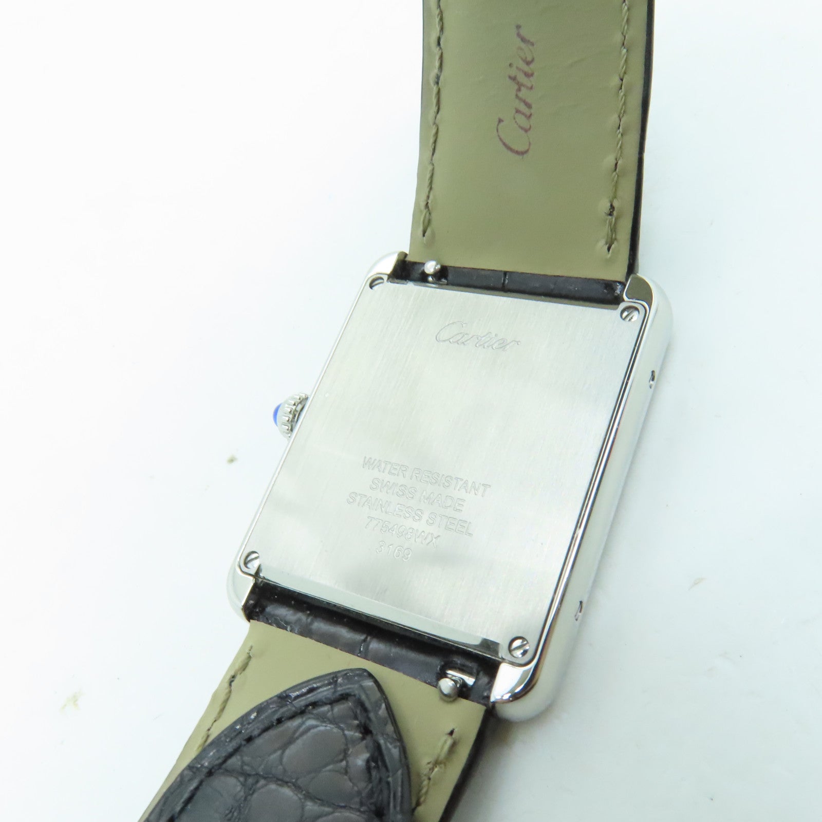 CARTIER Tank Solo Quartz Watch鳄鱼皮带不锈钢石英机芯手表白色
