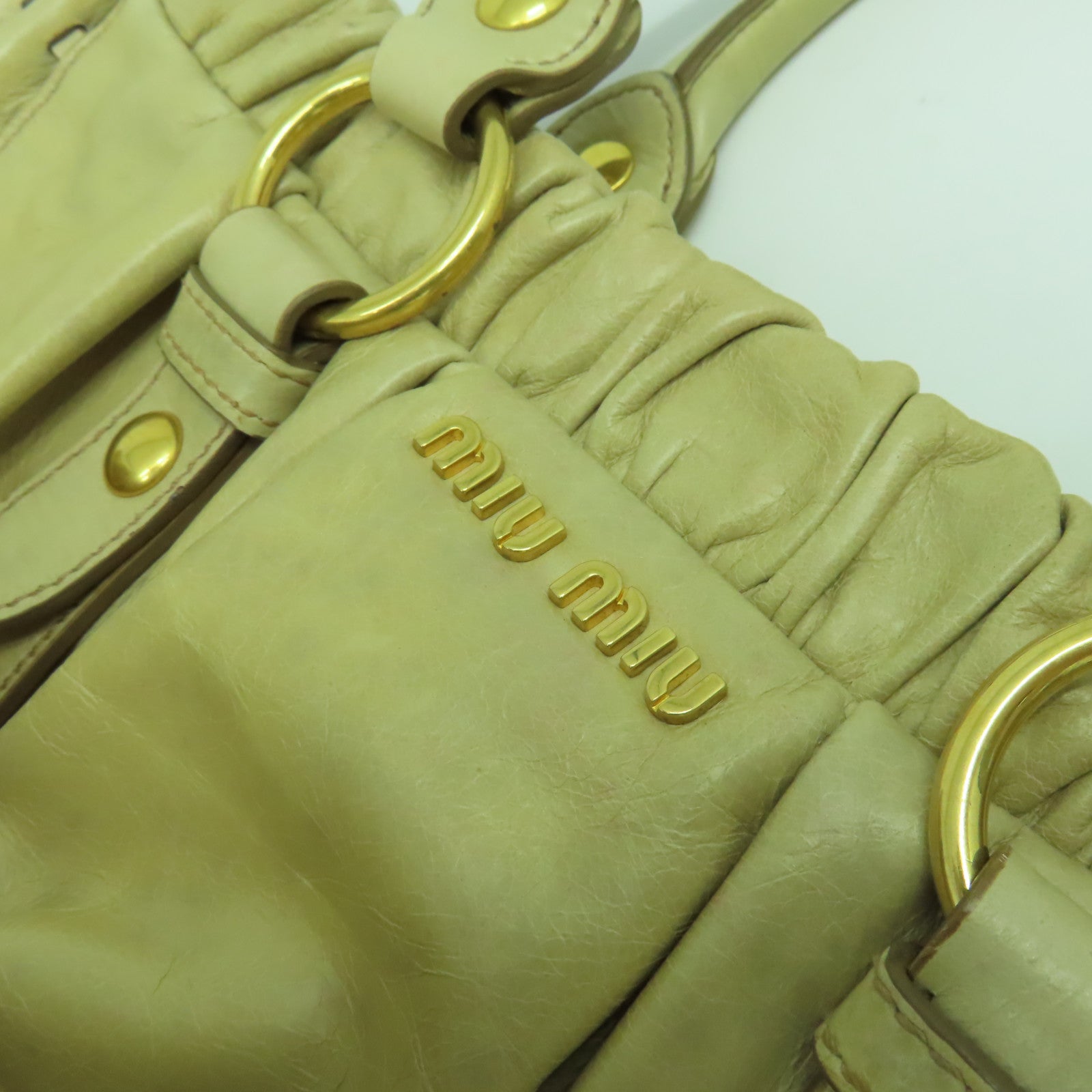 Miu Miu 羊皮皮革2 Way Shoulder Bag金扣手挽肩背兩用袋米色