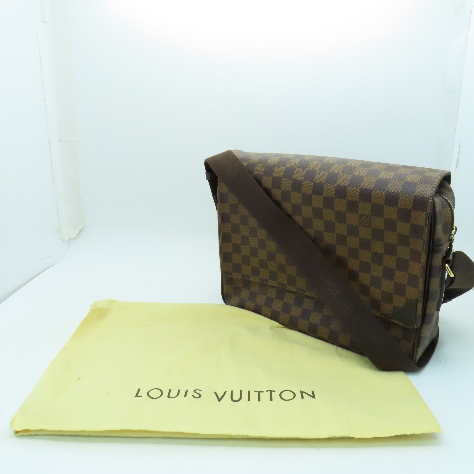 LOUIS VUITTON Damier Ebene Shelton MM gold buckle shoulder bag brown