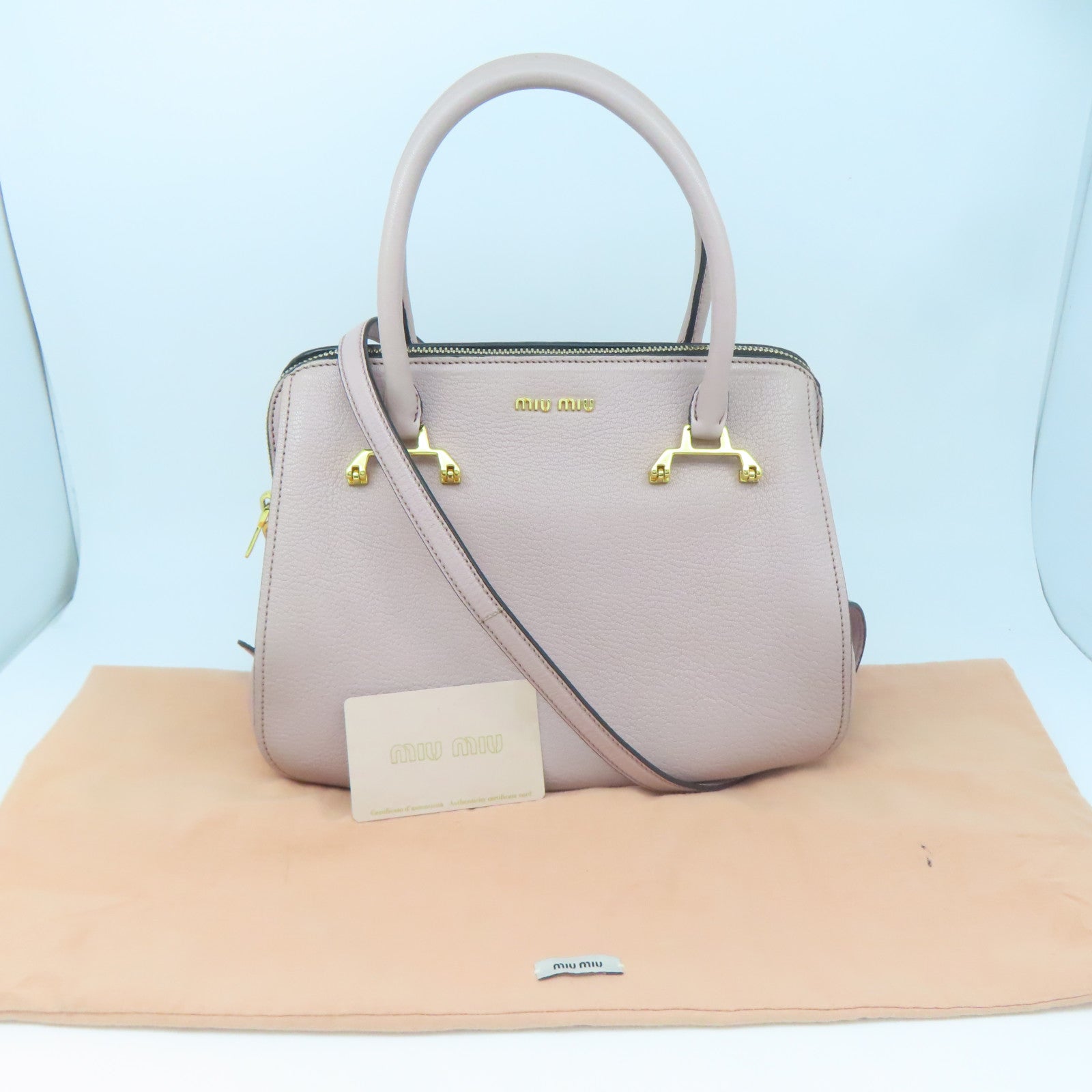 Miu Miu 牛皮皮革2 Way Shoulder金扣手挽肩背兩用袋粉紅色