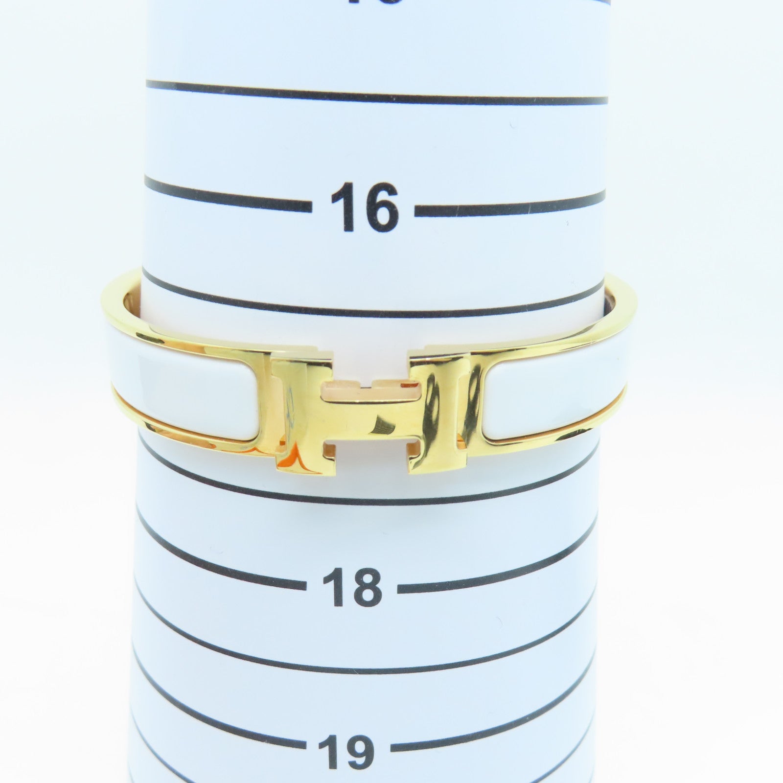 HERMES 金属/珐琅H Bangle金扣白色