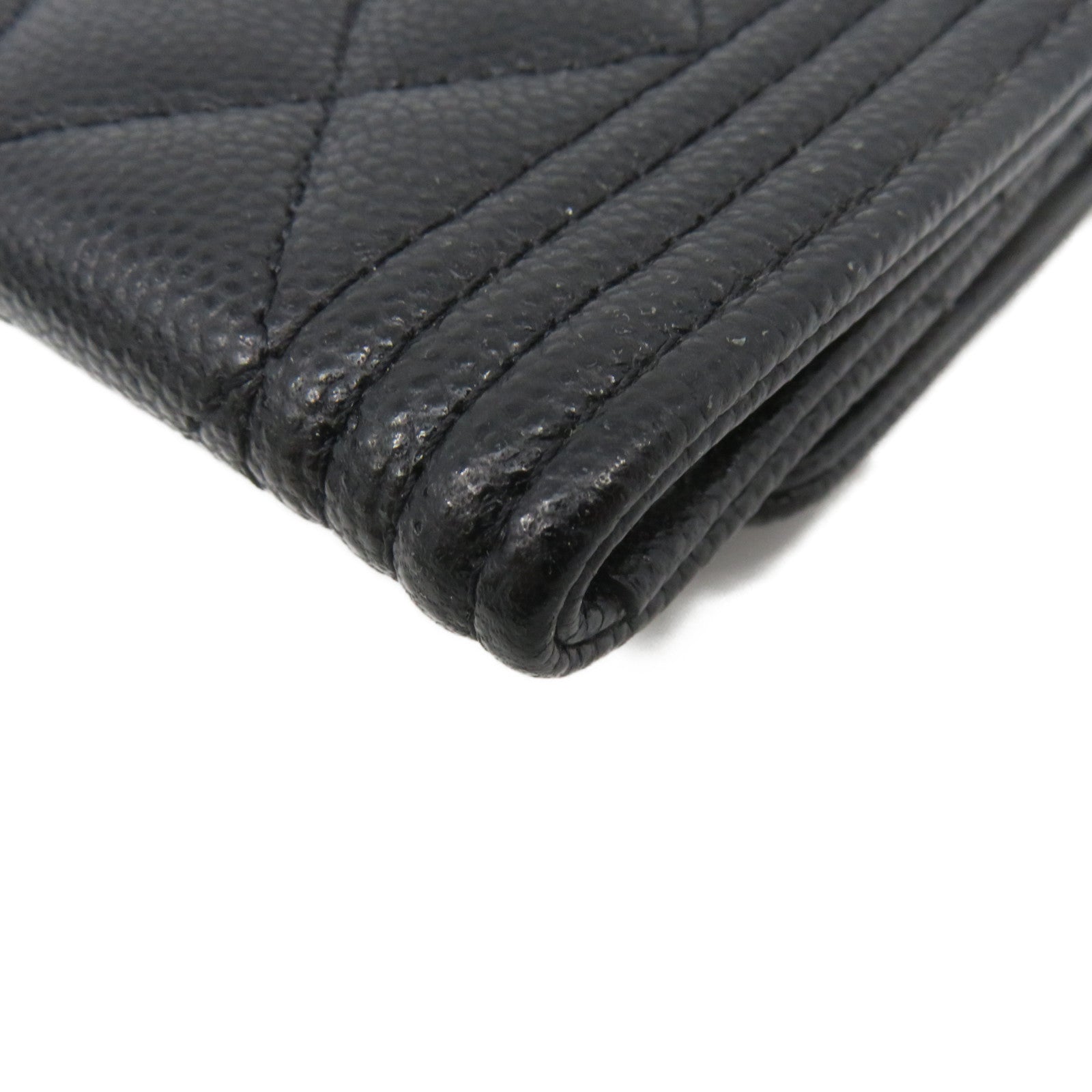 CHANEL 菱格Caviar皮革Card Case金扣卡套黑色