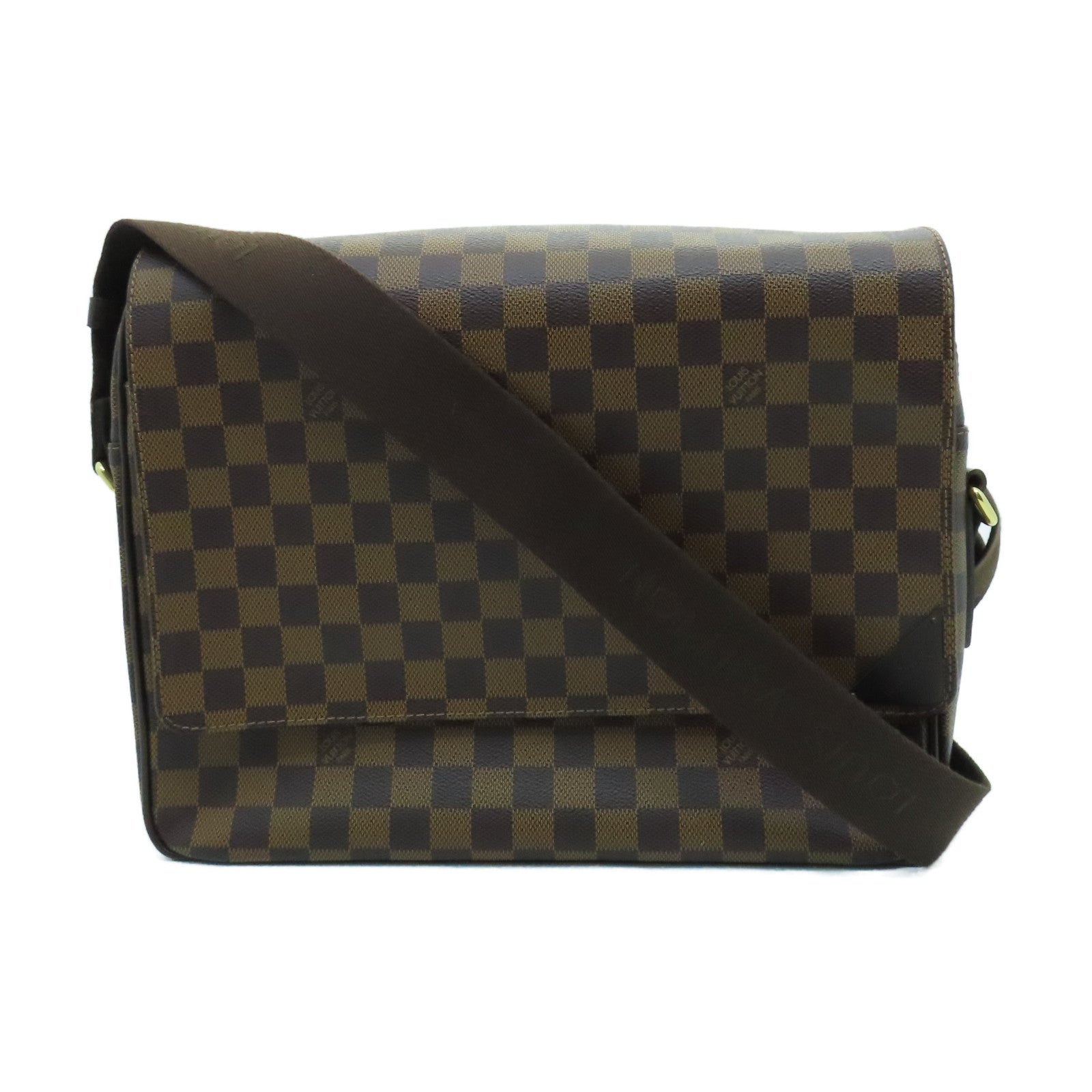 LOUIS VUITTON Damier Ebene Shelton MM gold buckle shoulder bag brown