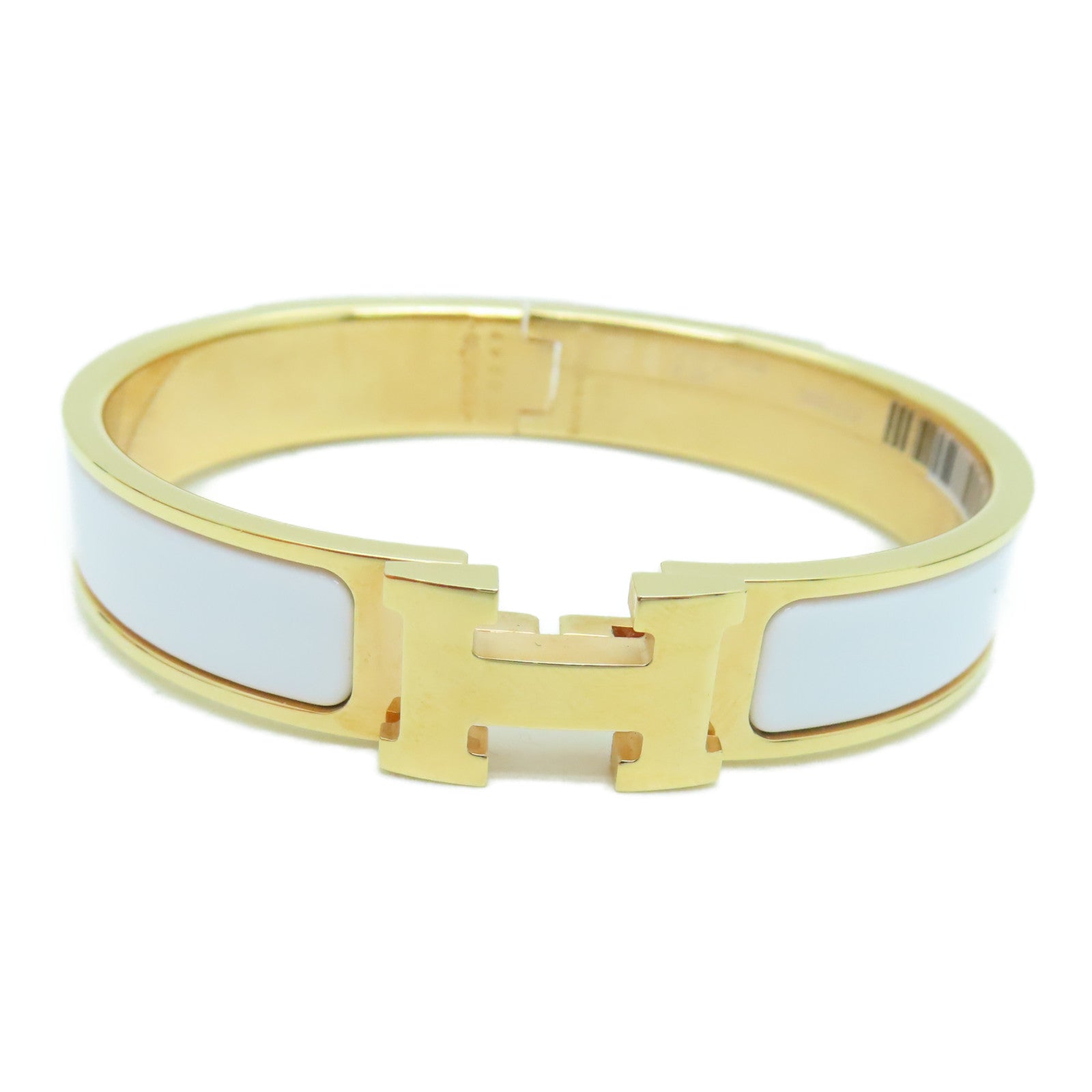 HERMES 金属/珐琅H Bangle金扣白色
