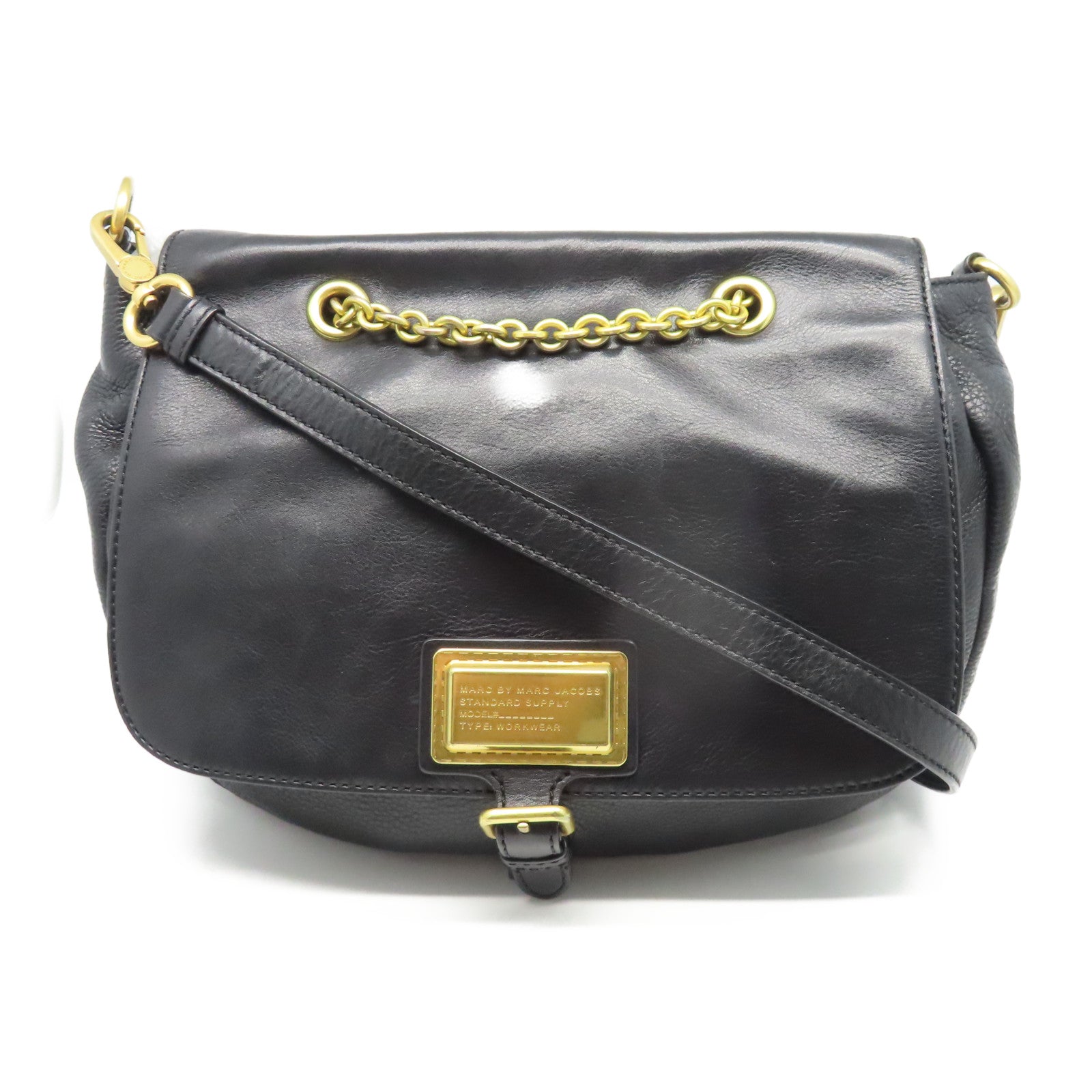MARC BY MARC JACOBS 羊皮皮革Shoulder Bag金扣手挽肩背兩用袋黑色