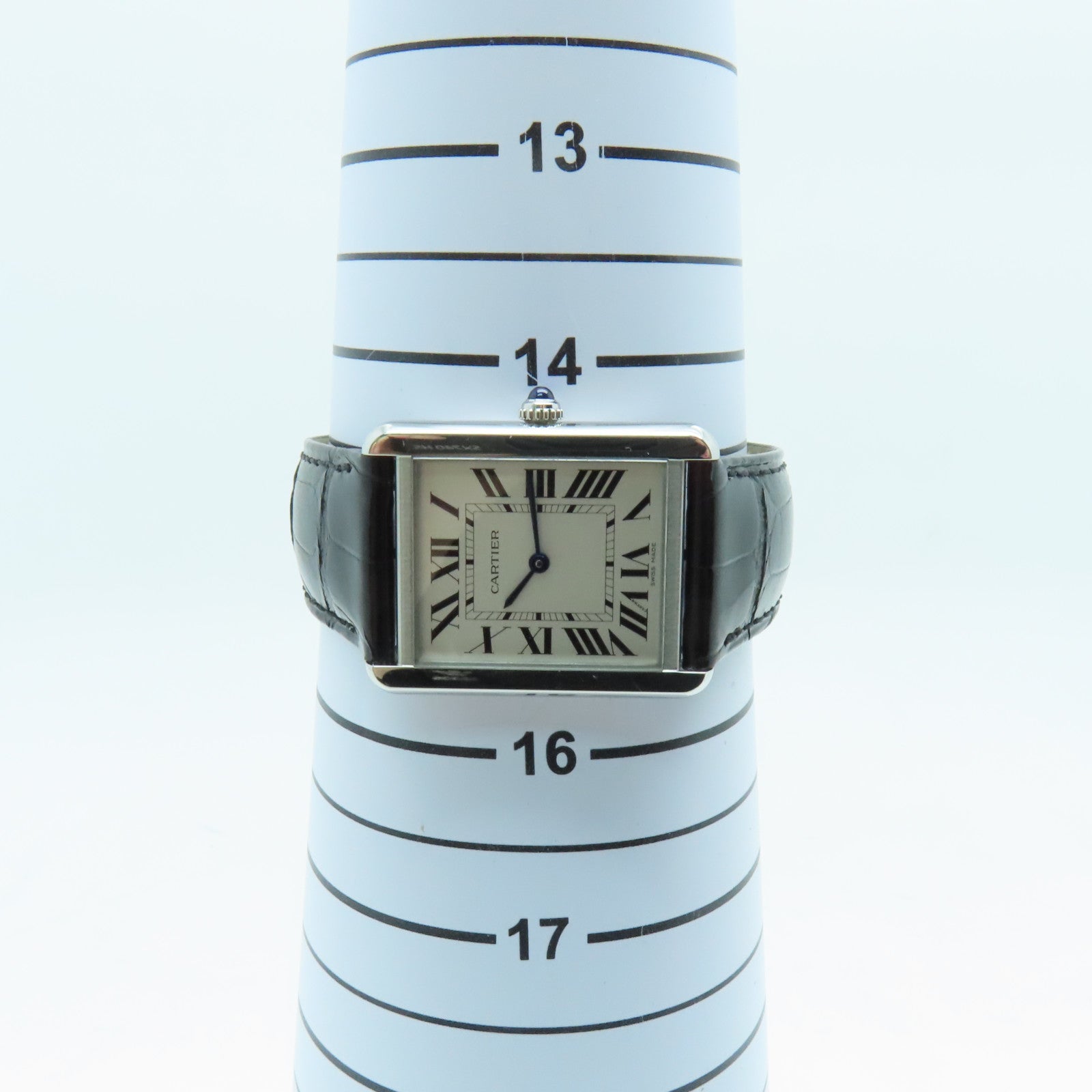 CARTIER Tank Solo Quartz Watch鳄鱼皮带不锈钢石英机芯手表白色
