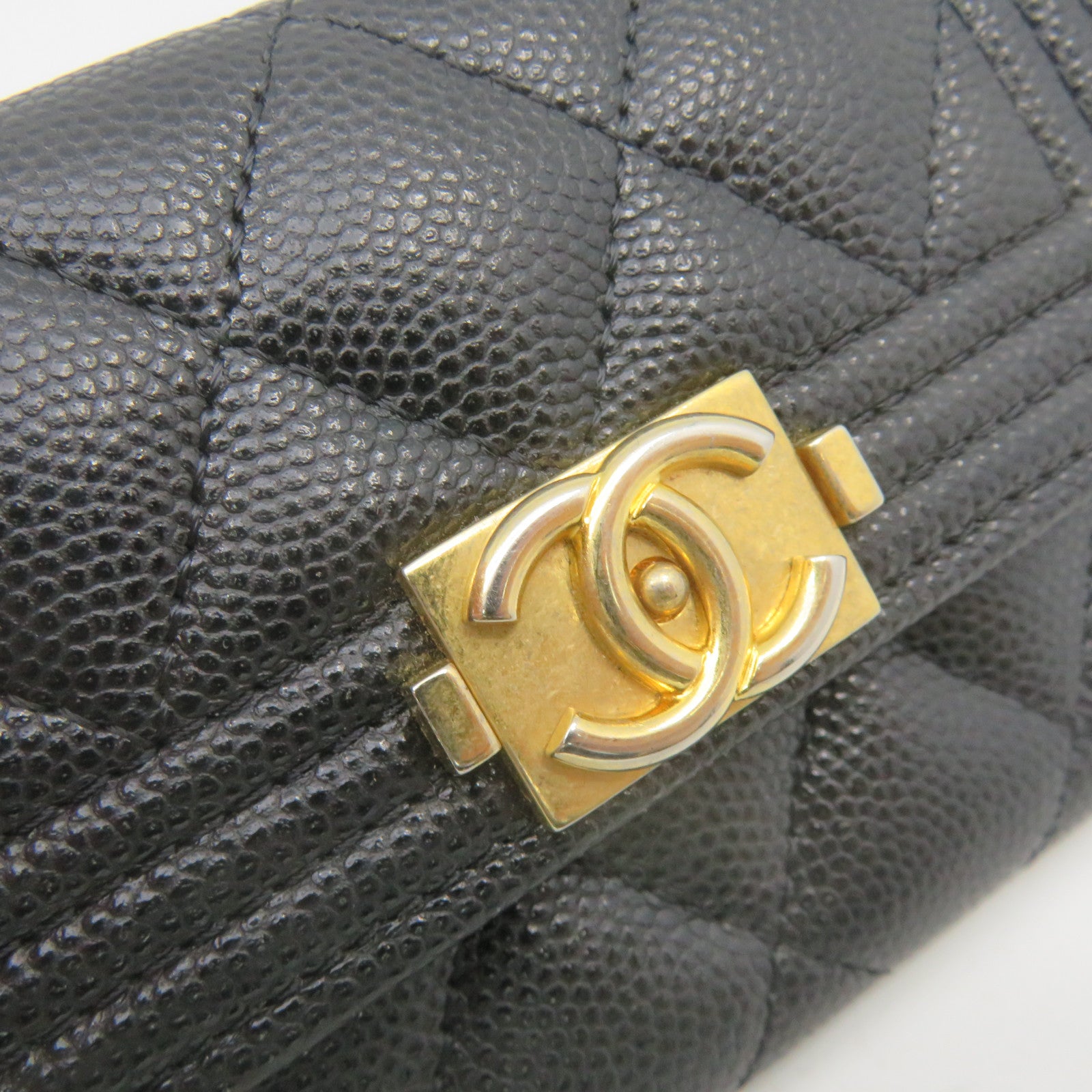 CHANEL 菱格Caviar皮革Card Case金扣卡套黑色