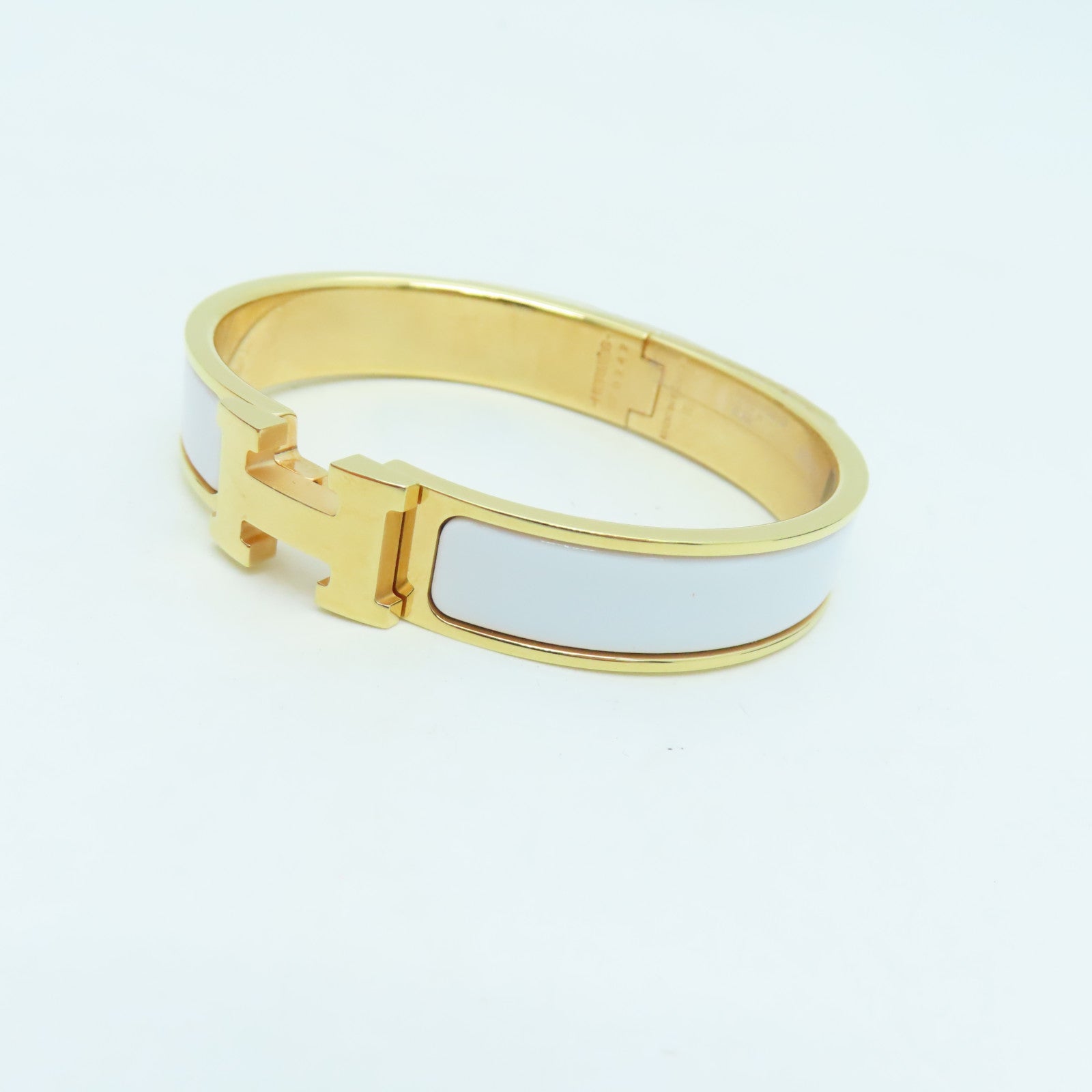 HERMES 金属/珐琅H Bangle金扣白色