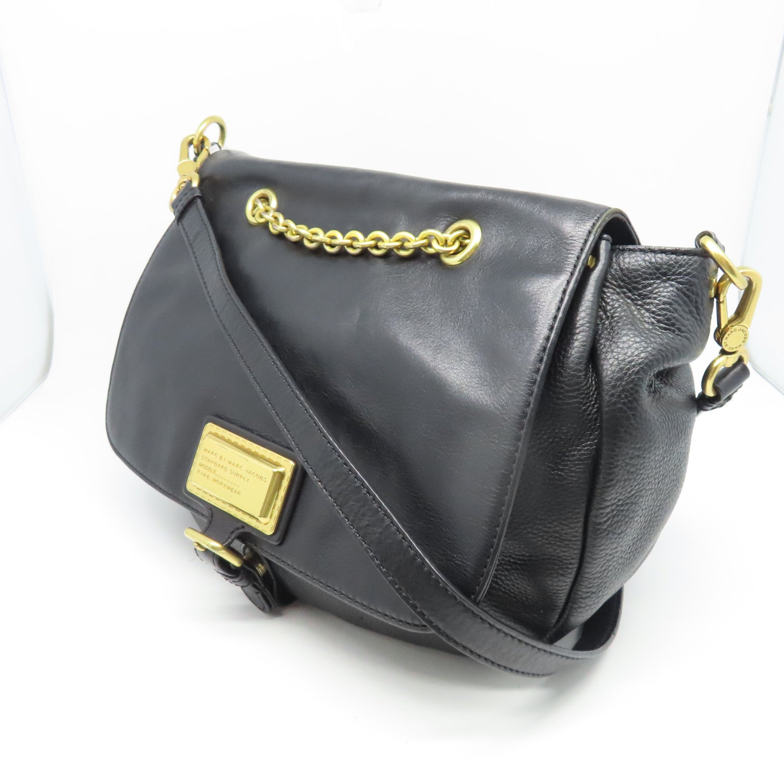 MARC BY MARC JACOBS 羊皮皮革Shoulder Bag金扣手挽肩背兩用袋黑色
