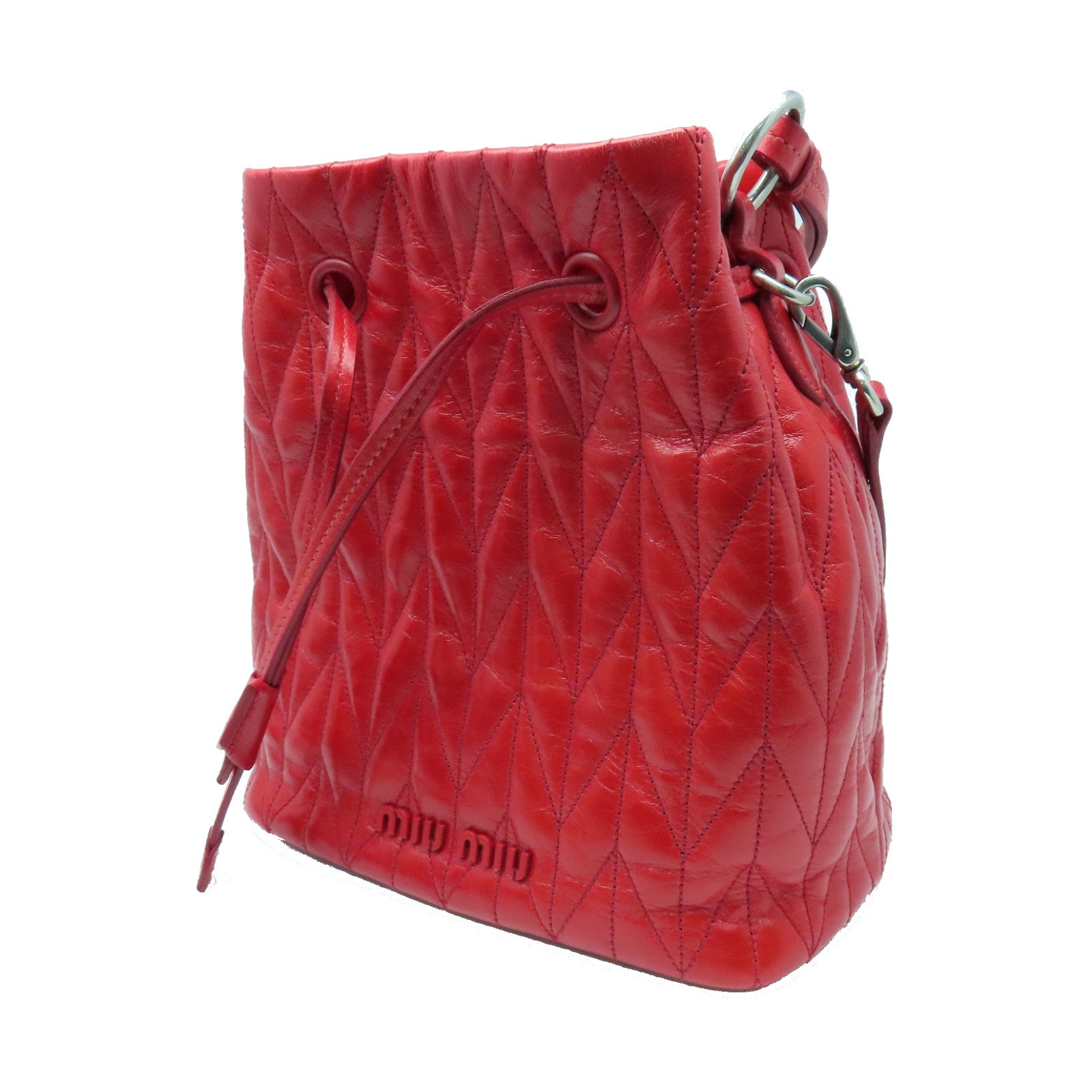 Miu Miu 牛皮皮革Bucket Bag Shoulder Bag银扣肩背袋红色