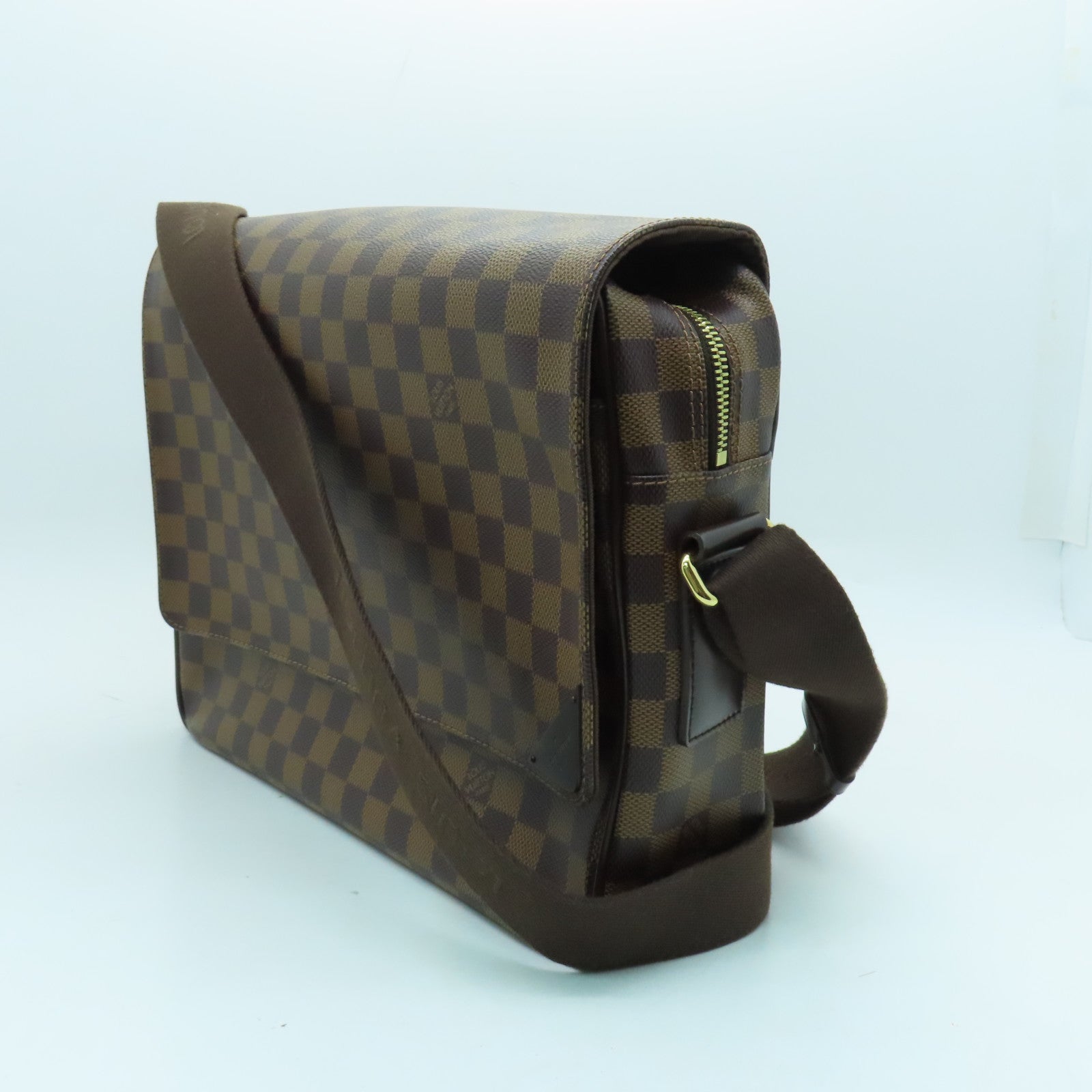 LOUIS VUITTON Damier Ebene Shelton MM gold buckle shoulder bag brown