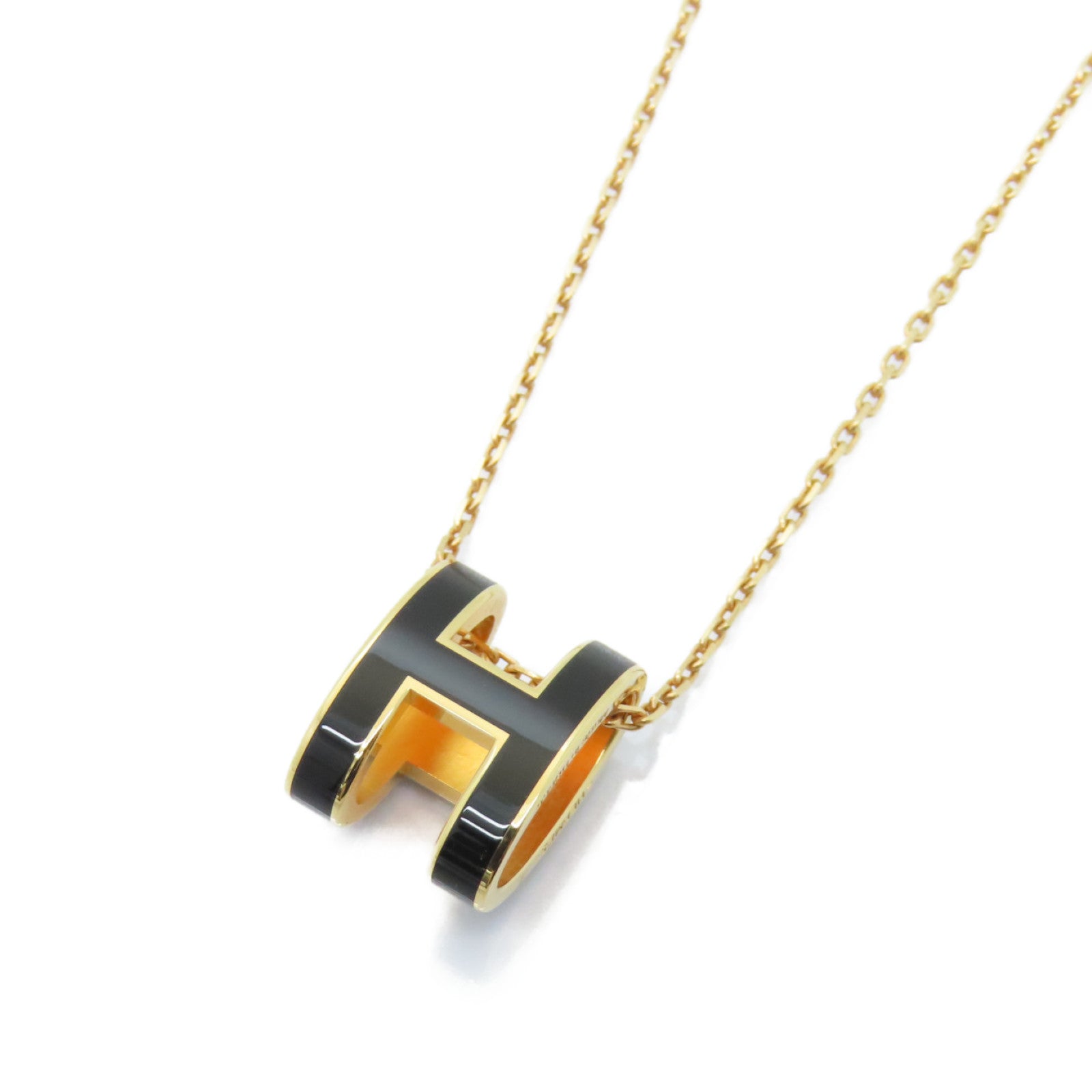 HERMES 金屬/琺瑯Pop H Necklace項鍊黑色/金色