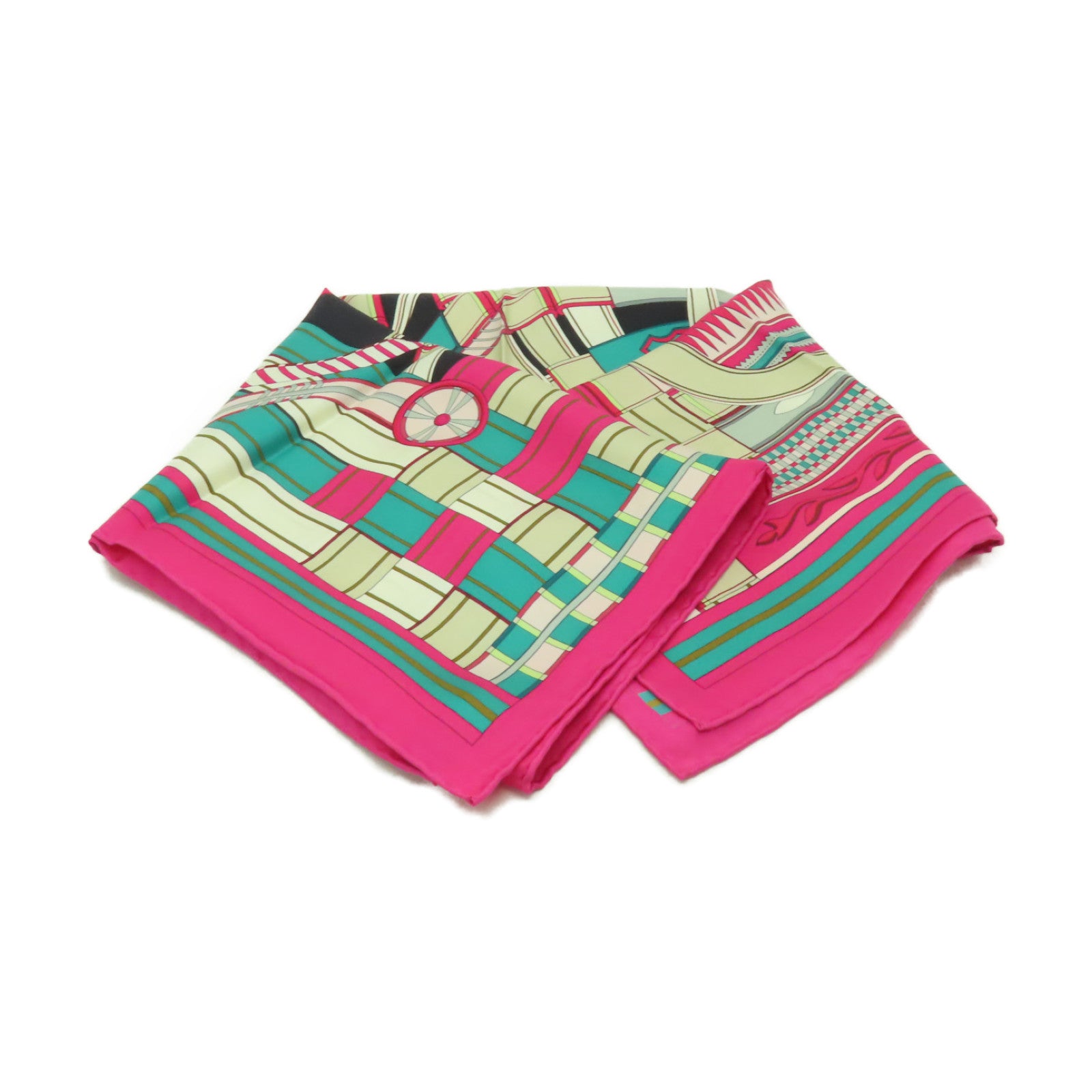 HERMES 【激減優惠】絲質Scarf圍巾粉紅色/綠色