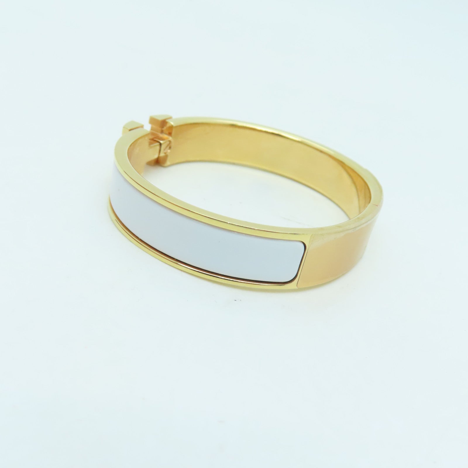 HERMES 金属/珐琅H Bangle金扣白色